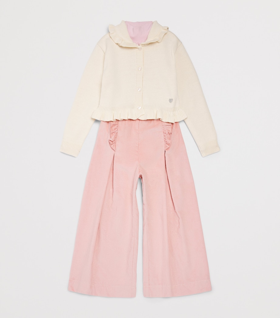 Monnalisa Cotton Ruffle Palazzo Trousers (3 Months-6 Years) Lotus Image 3