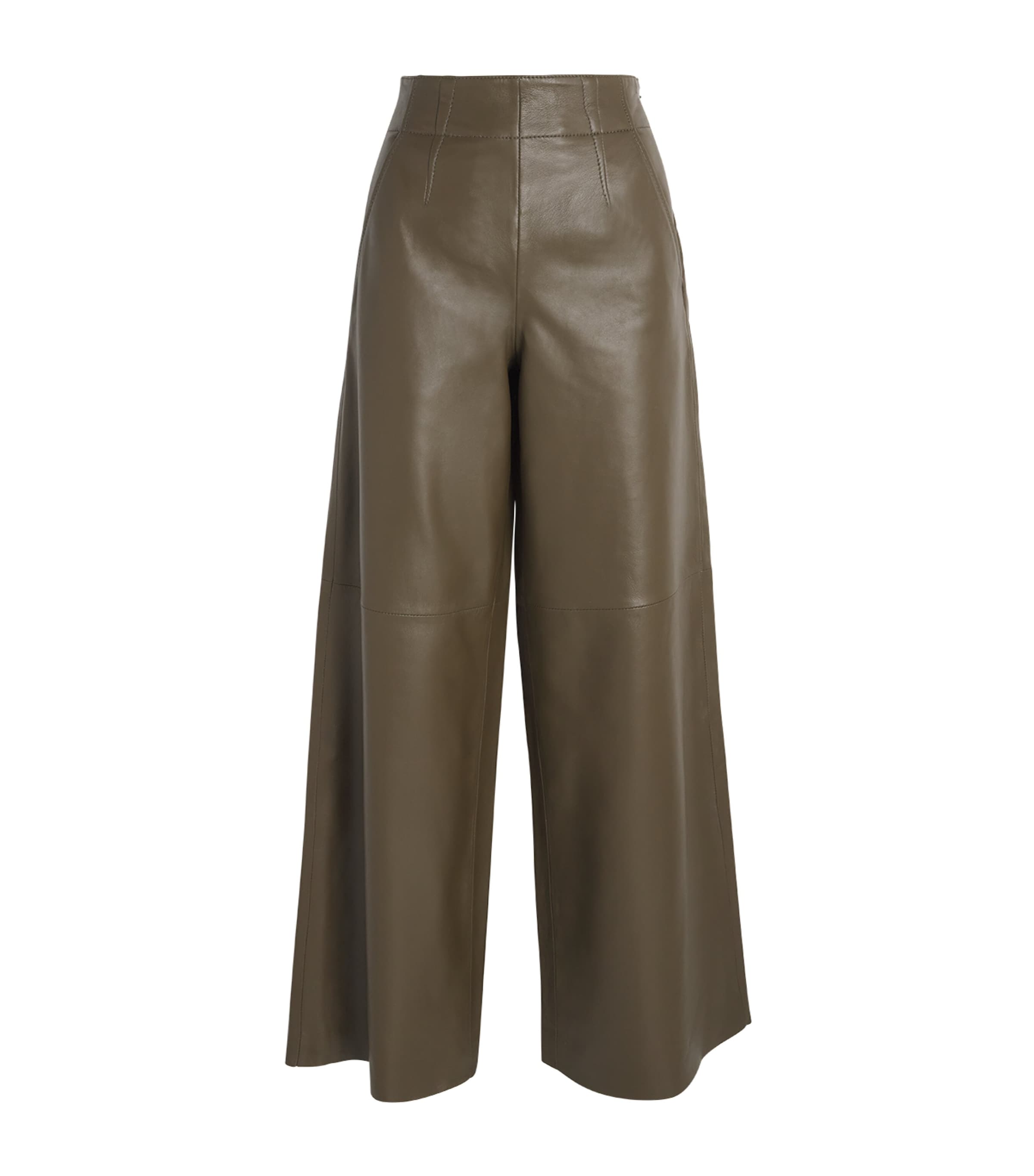 Me+em Lambskin Wide-leg Trousers In Green