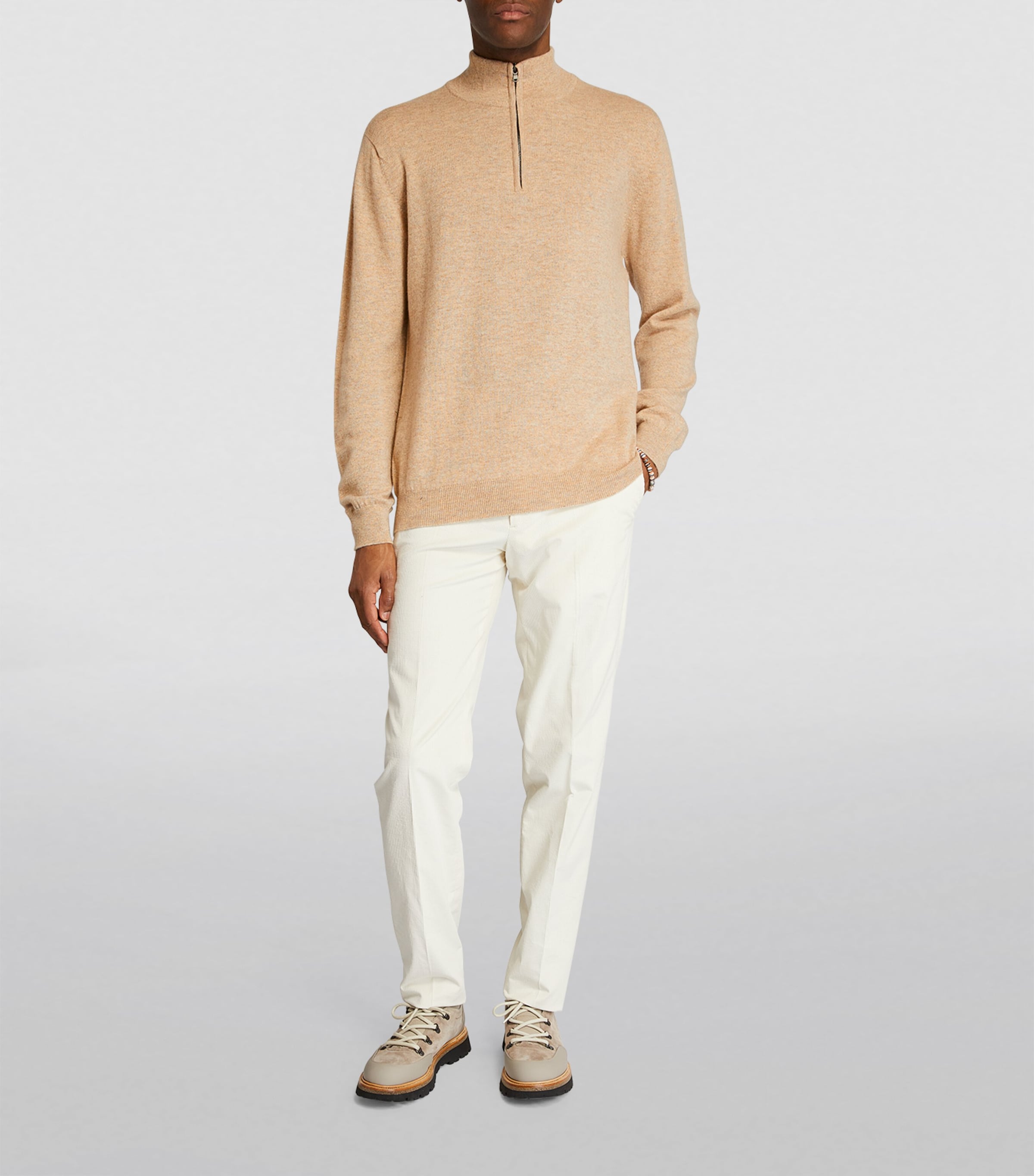 Johnstons Of Elgin Mens Cashmere Quarter-Zip Sweater Oatmeal Image 2
