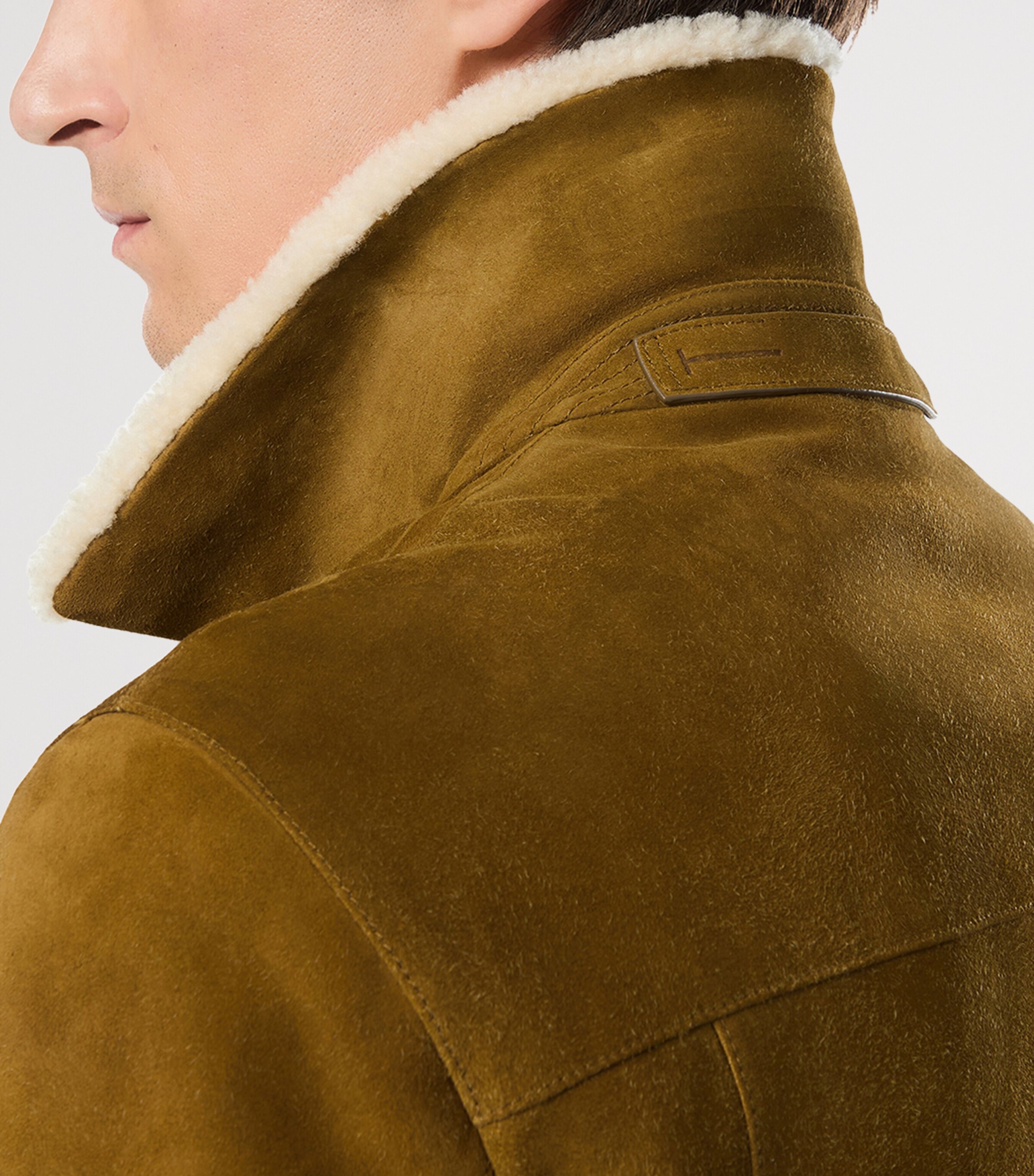 Calf Leather Shearling-Trim Bomber Jacket GCG Image 5
