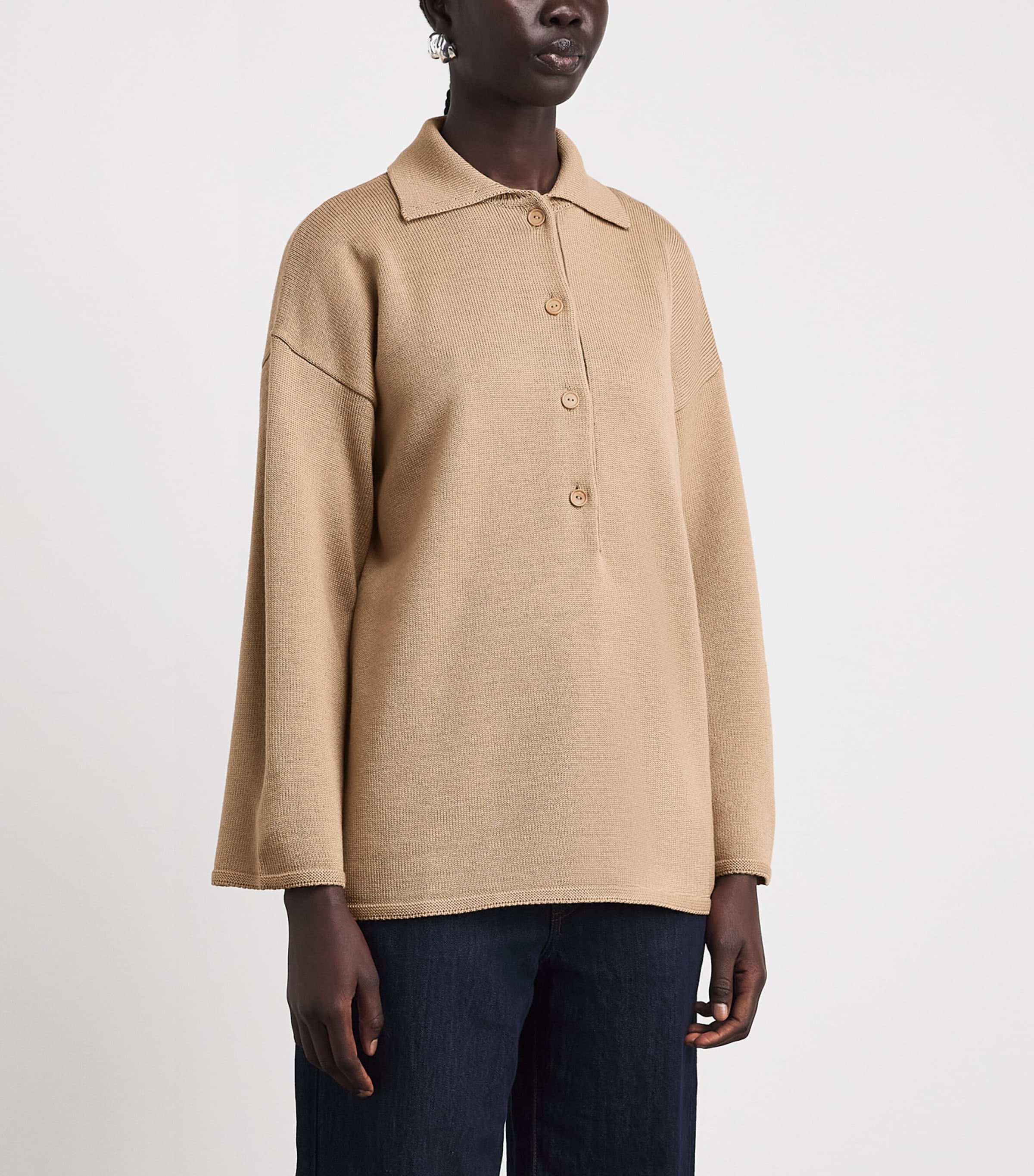 MM Womens Wool Polo Sweater Camel Image 3