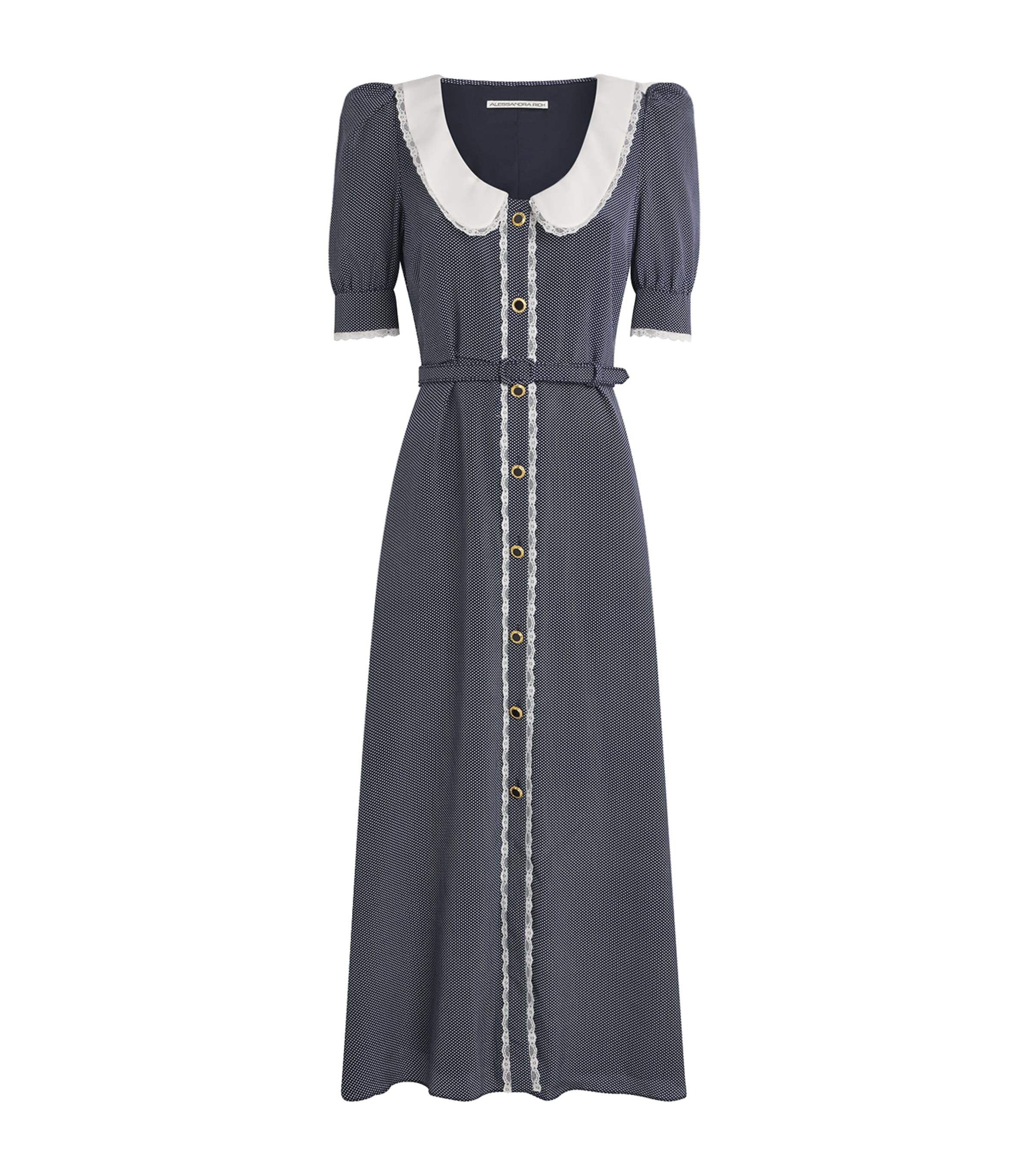 Alessandra Rich Womens Silk Printed Midi Dress Navy Blue White Image 1