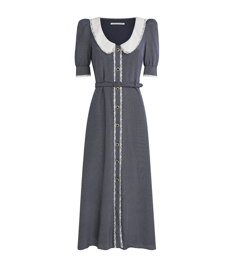 Alessandra Rich Womens Silk Printed Midi Dress Navy Blue White Image 1