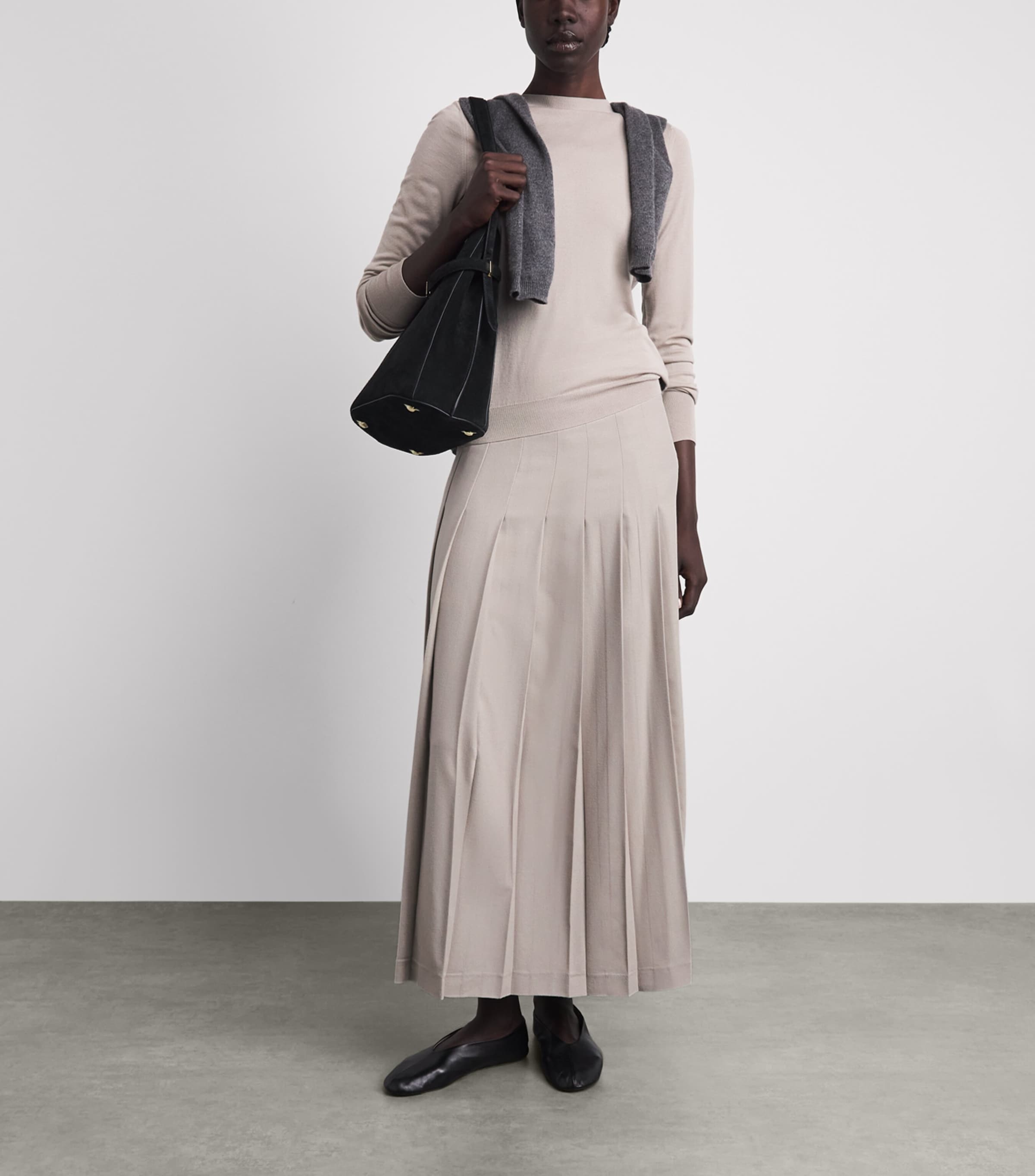 Colombo Womens Cashmere Pleated Maxi Skirt Light Beige Image 2