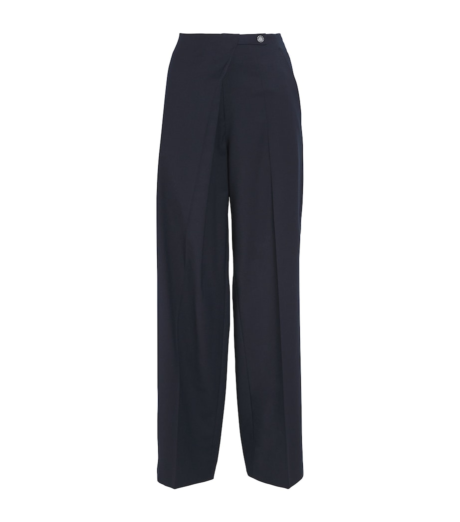 Asymmetric Wide-Leg Tailored Trousers NAVY BLUE Image 1