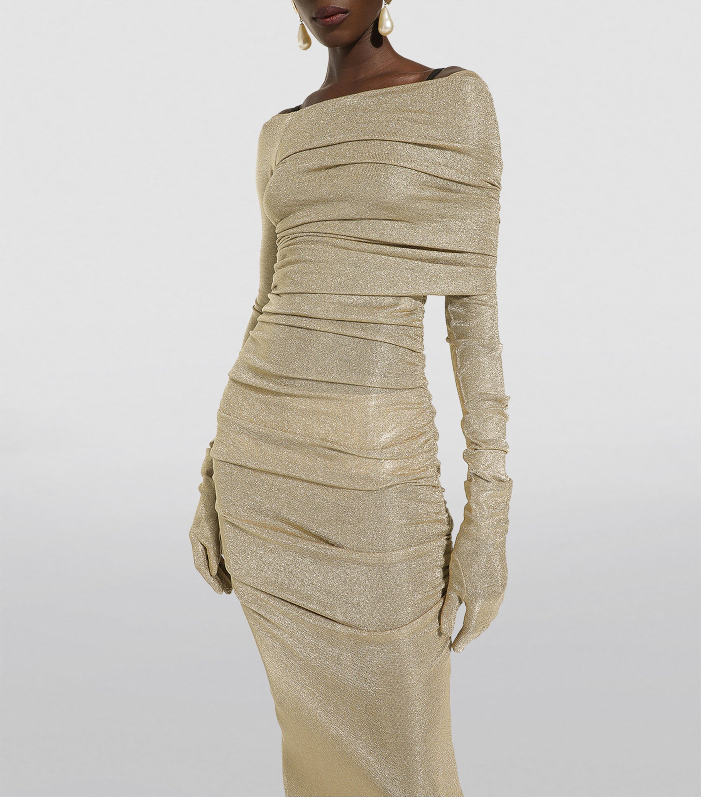Dolce&Gabbana Womens Ruched Midi Dress Gold Image 4