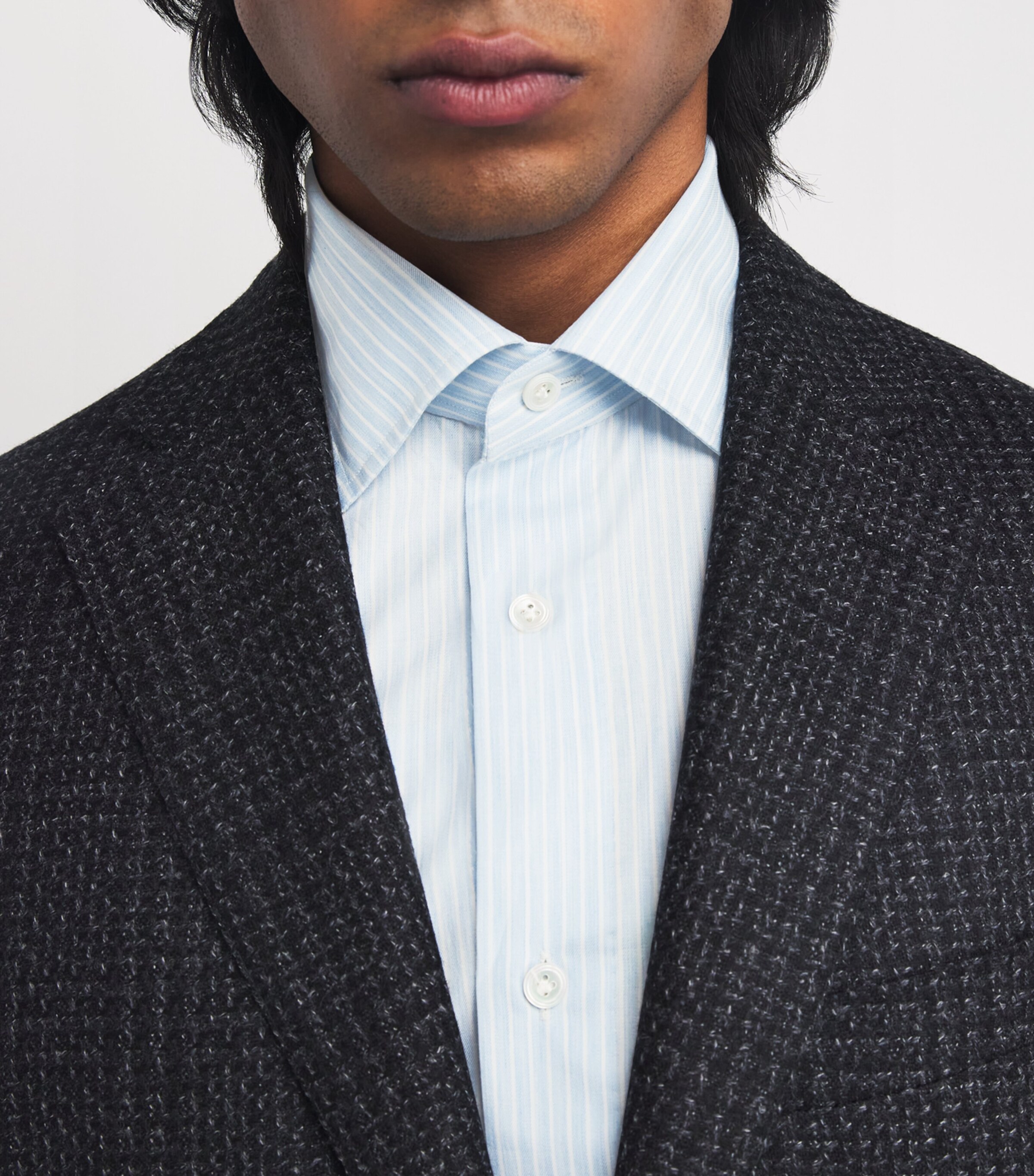 100HANDS Mens Cotton Melange Stripe Shirt Light Blue Image 6