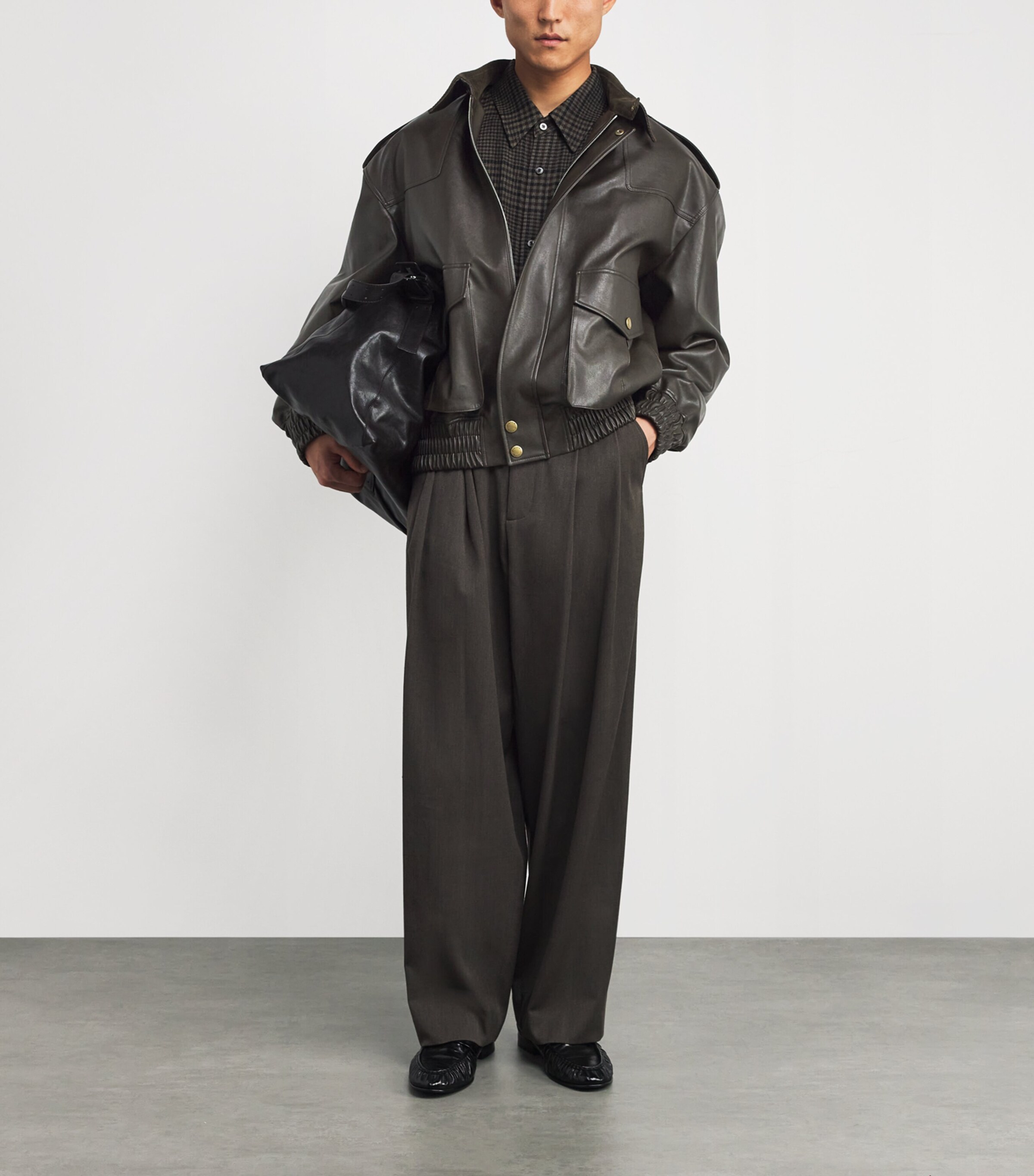 System Mens Faux Leather Bomber Jacket Dark Brown Db Image 2