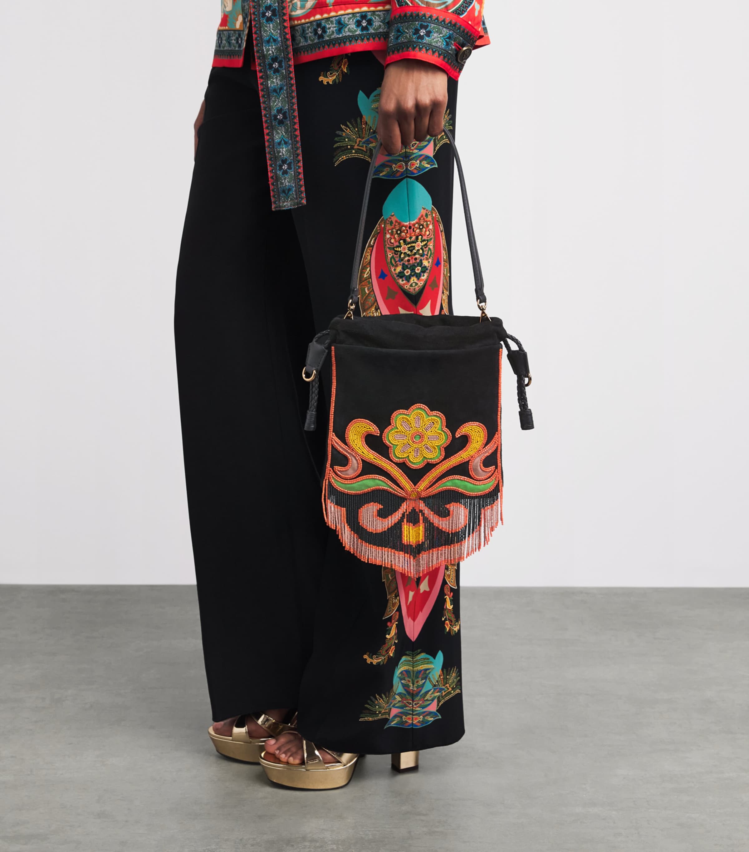 Etro Small Suede Beaded Kalispera Top-Handle Bag Black Image 4