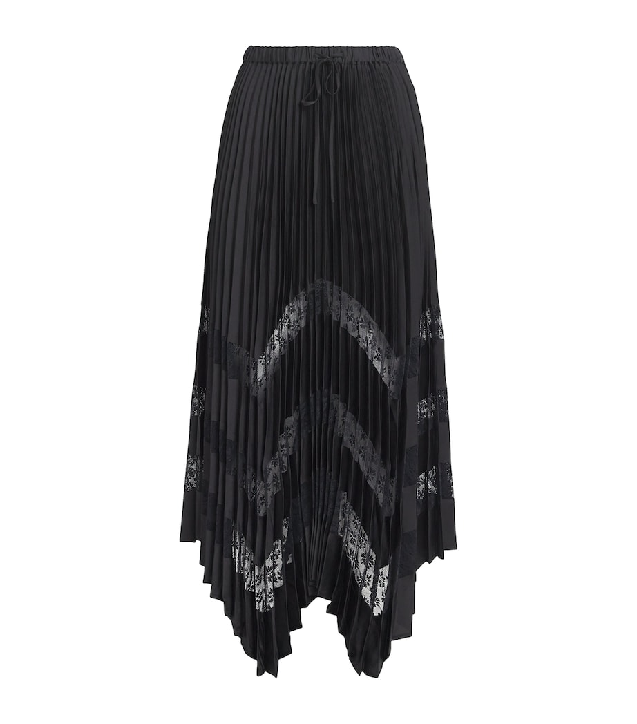Lace-Trim Pleated Maxi Skirt BLACK Image 1