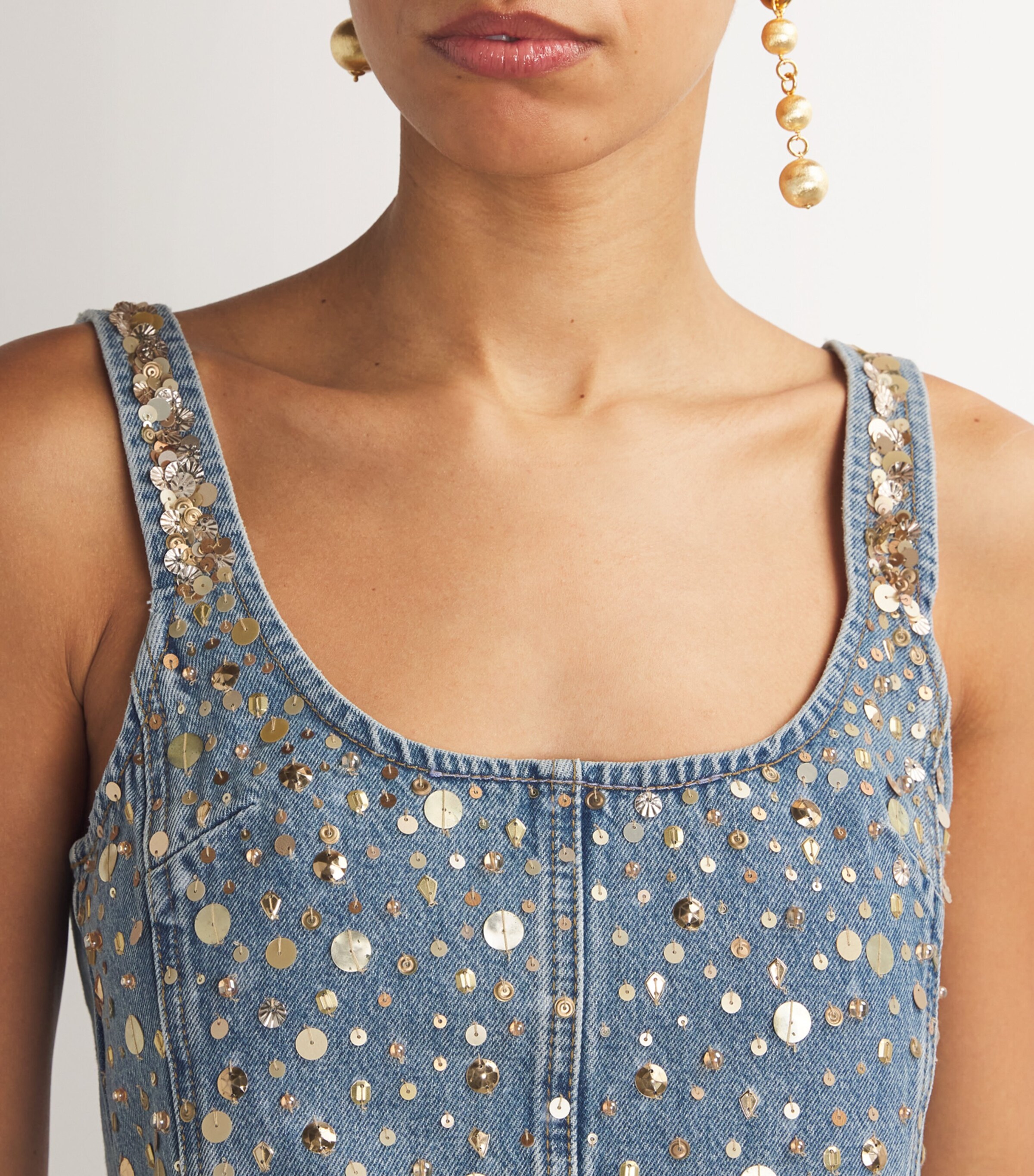 FRAME Womens Denim The Champagne Crop Top Gold Embellished Image 6