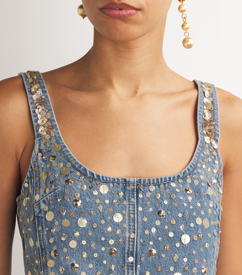 FRAME Womens Denim The Champagne Crop Top Gold Embellished Image 6