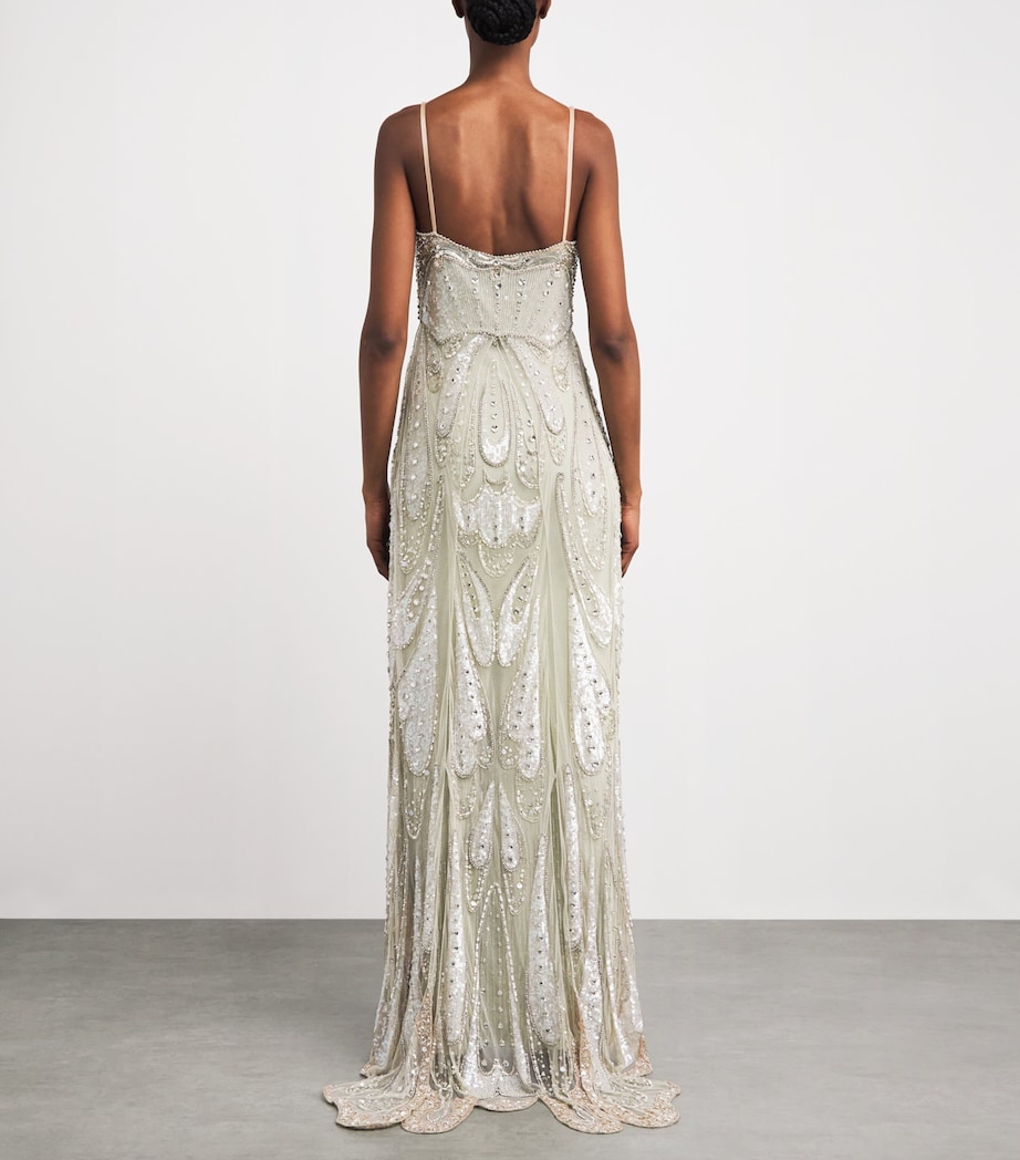 Jenny Packham Womens Embellished Yves Gown Marmo Green Image 4