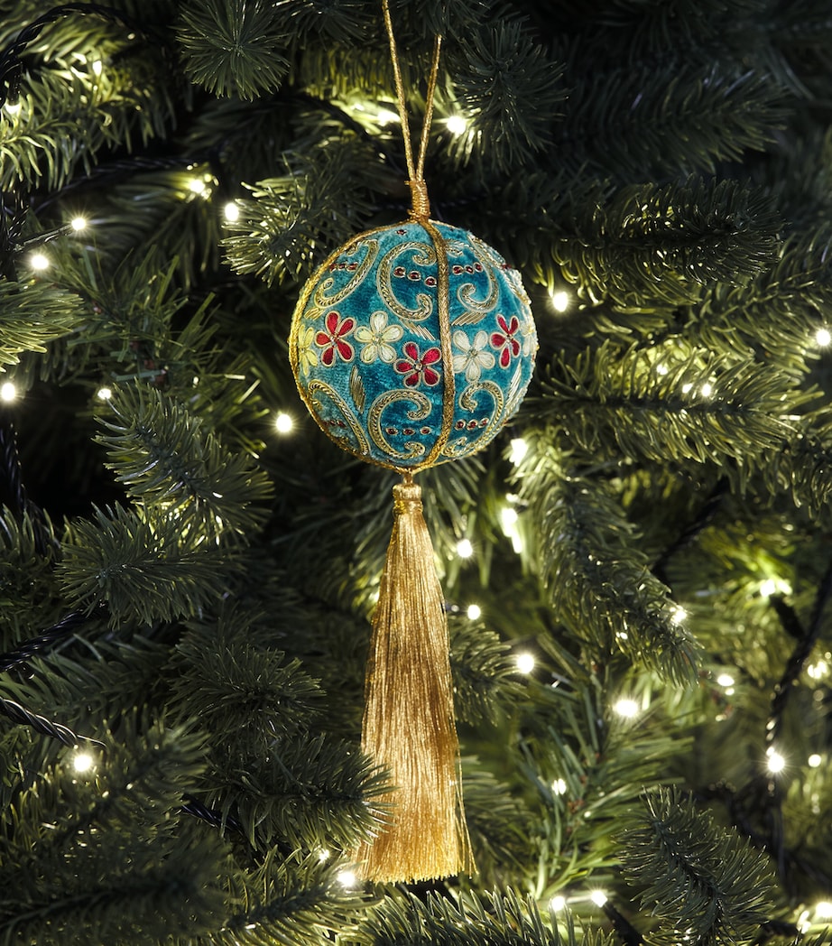 Harrods Velvet Embellished Tassel Bauble Turquoise/gold Image 3