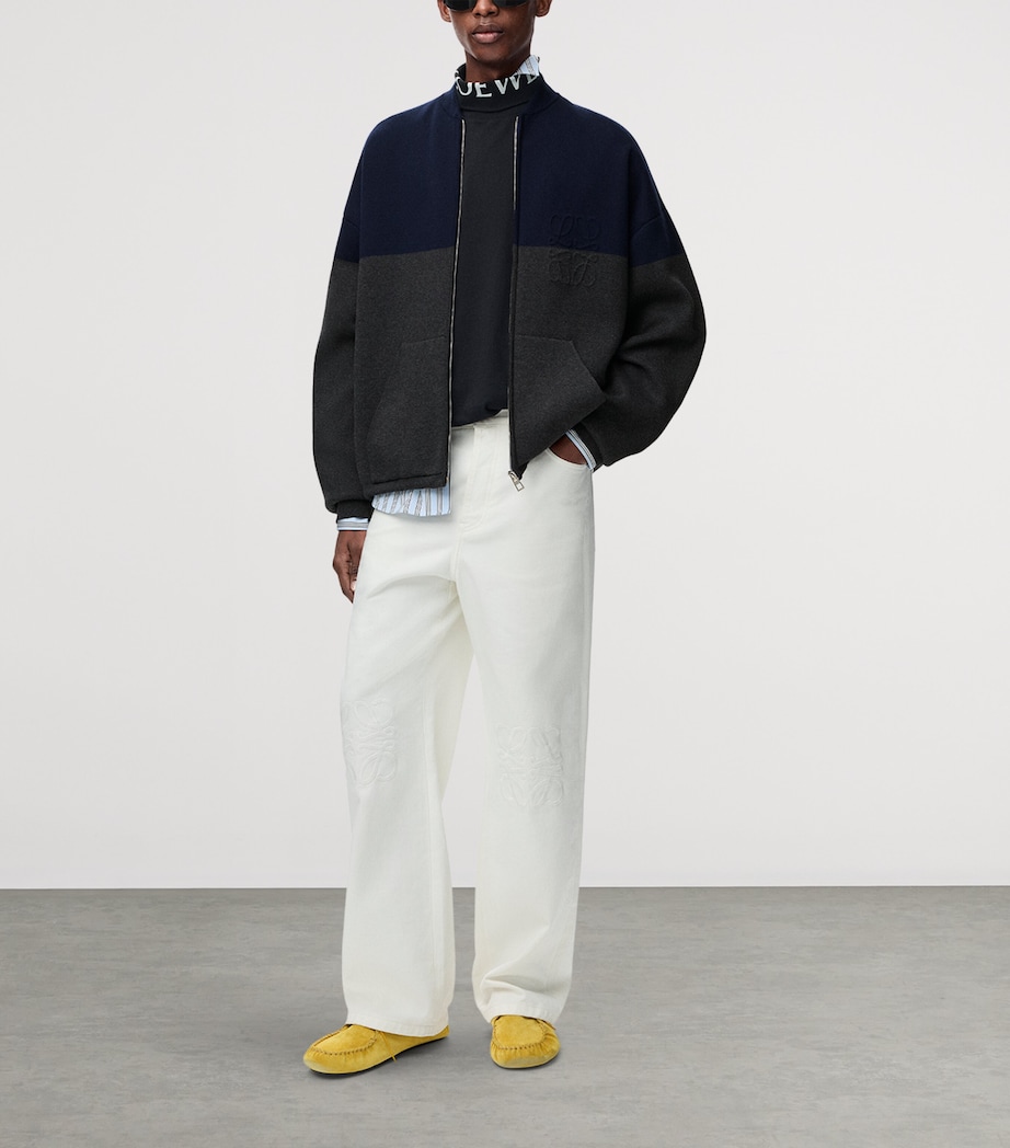 LOEWE Mens Two-Tone Cardigan Navy Blue/grey Image 2