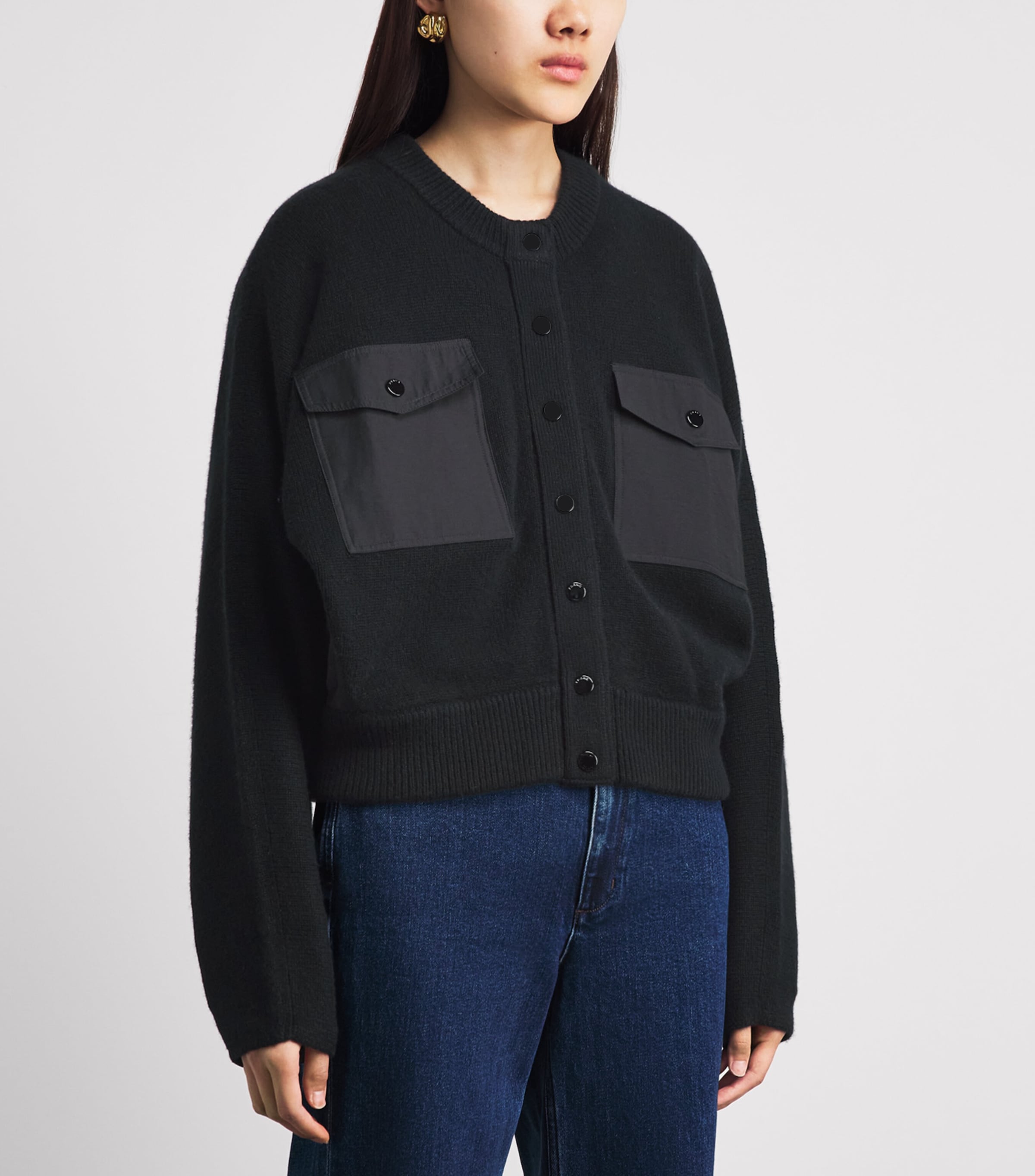 FRAME Womens Cashmere Patch-Pocket Cardigan Black Image 4