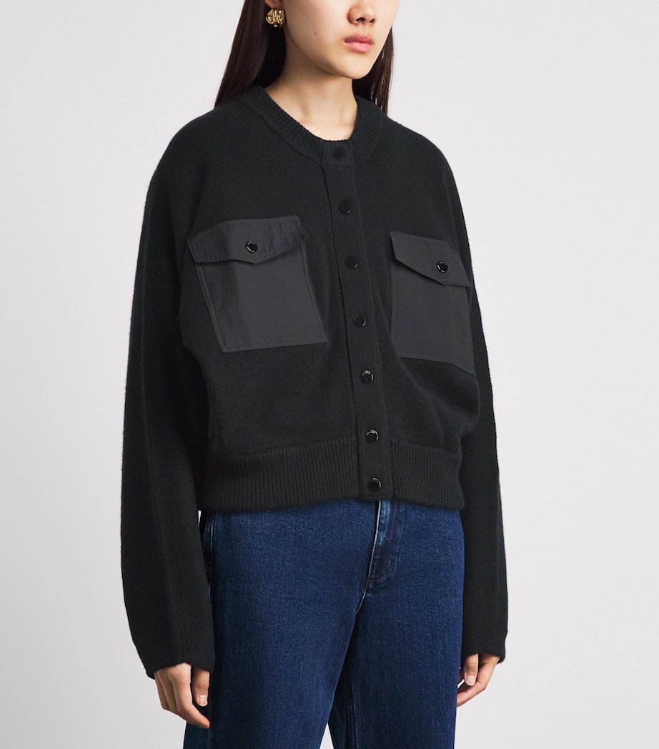 FRAME Womens Cashmere Patch-Pocket Cardigan Black Image 4