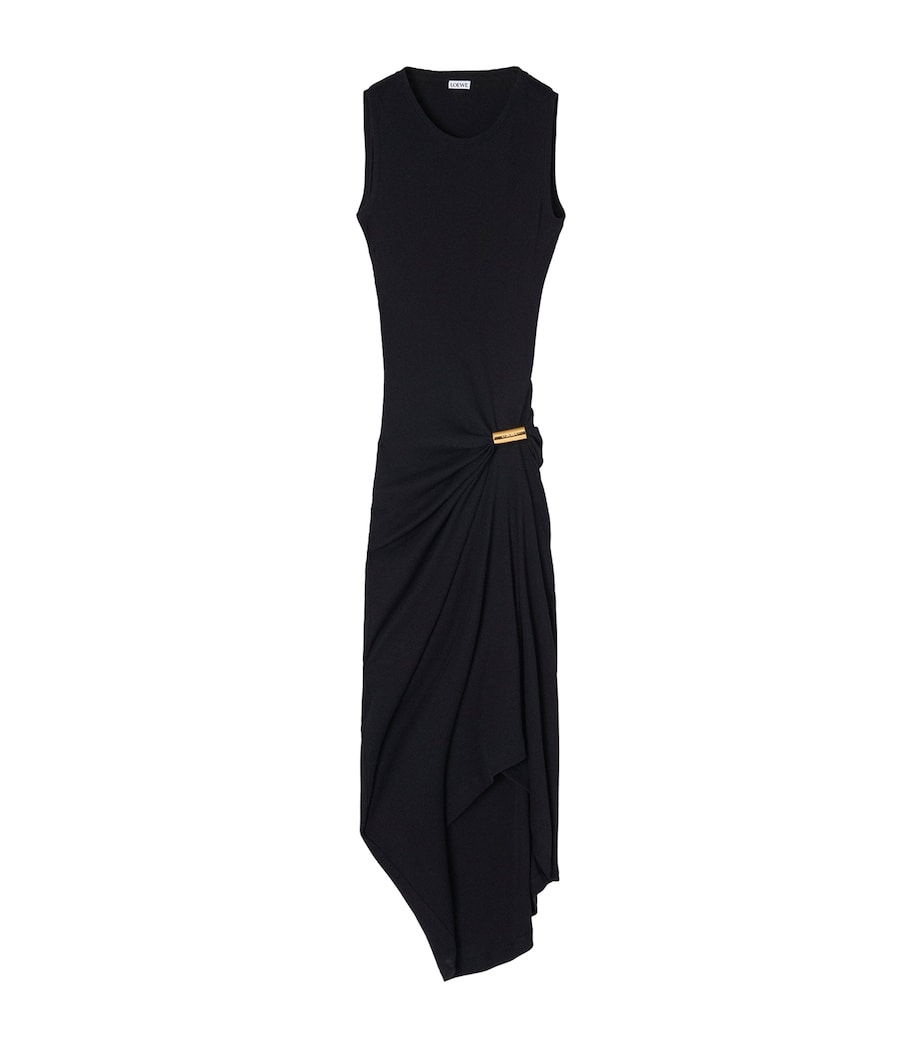 Cotton Draped Midi Dress BLACK Image 1