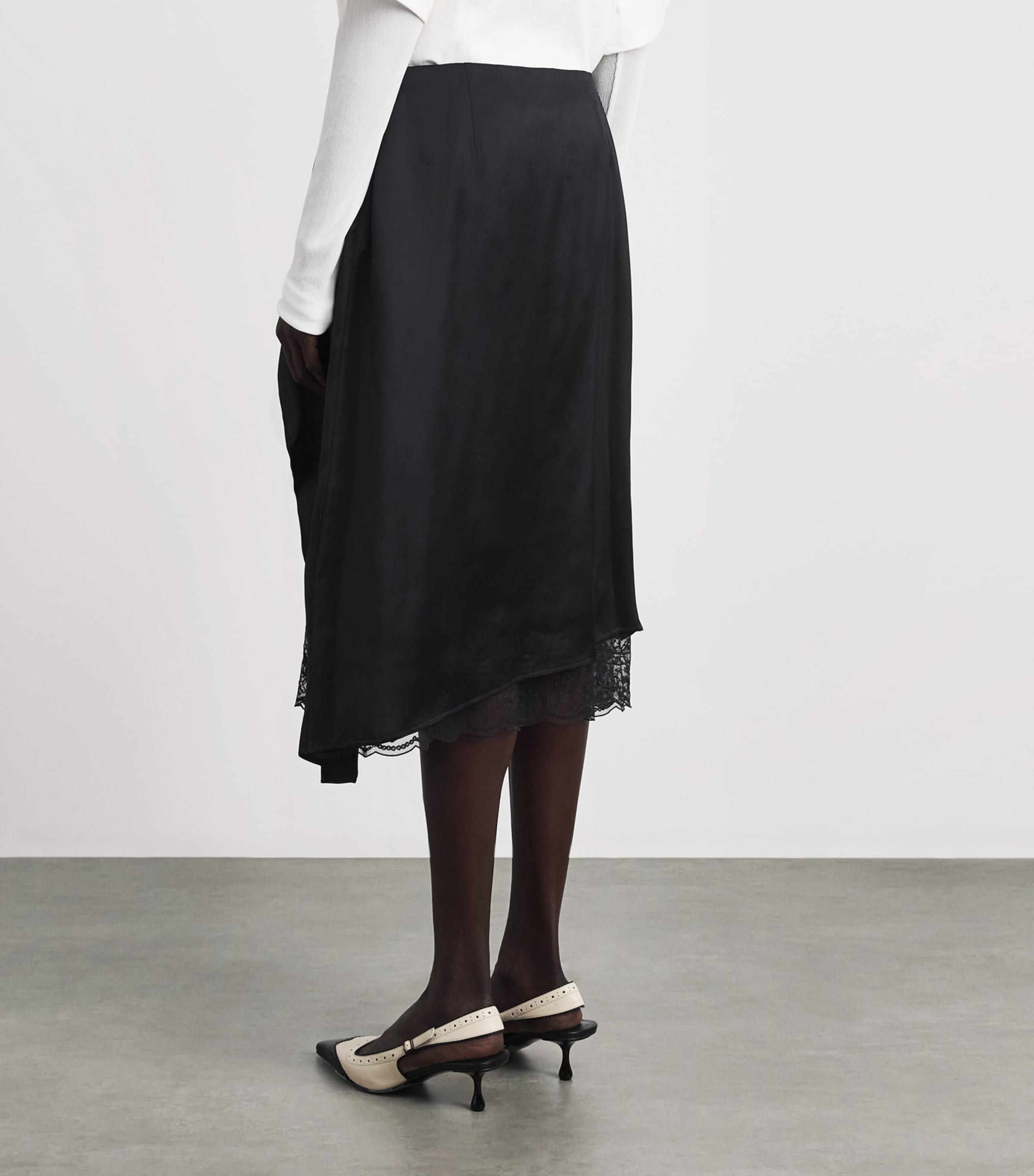 Acne Studios Womens Satin Layered Midi Skirt Black Image 5