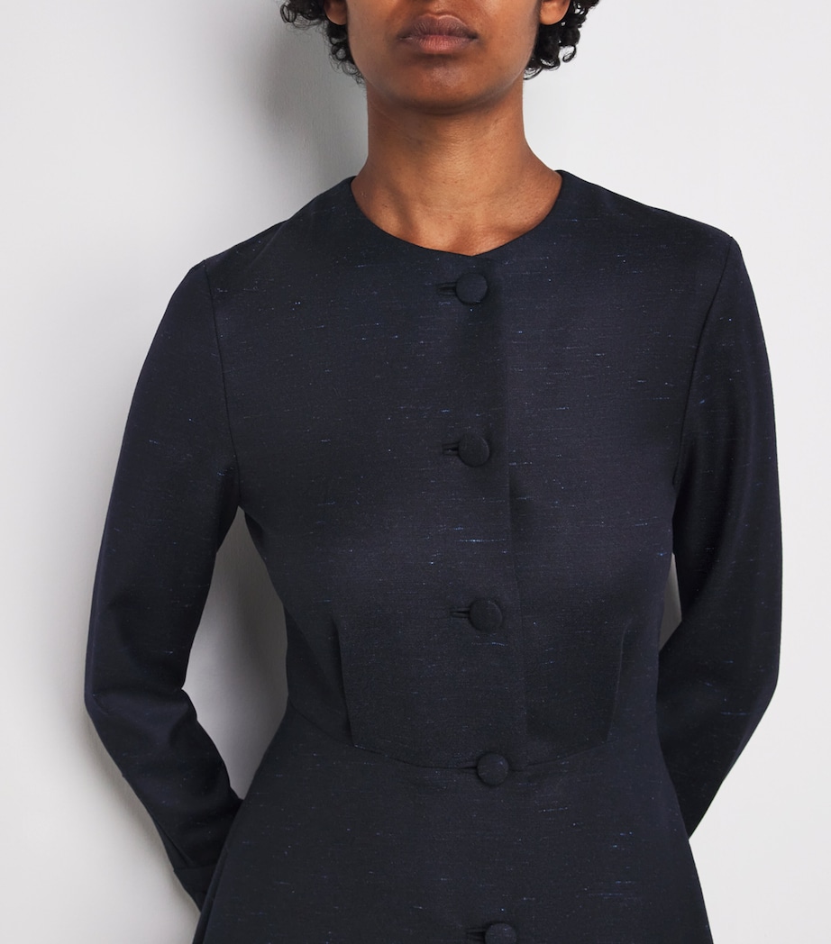 Wool-Silk-Cashmere Round-Neck Midi Dress DRK NAVY W LGHT BLUE Image 4