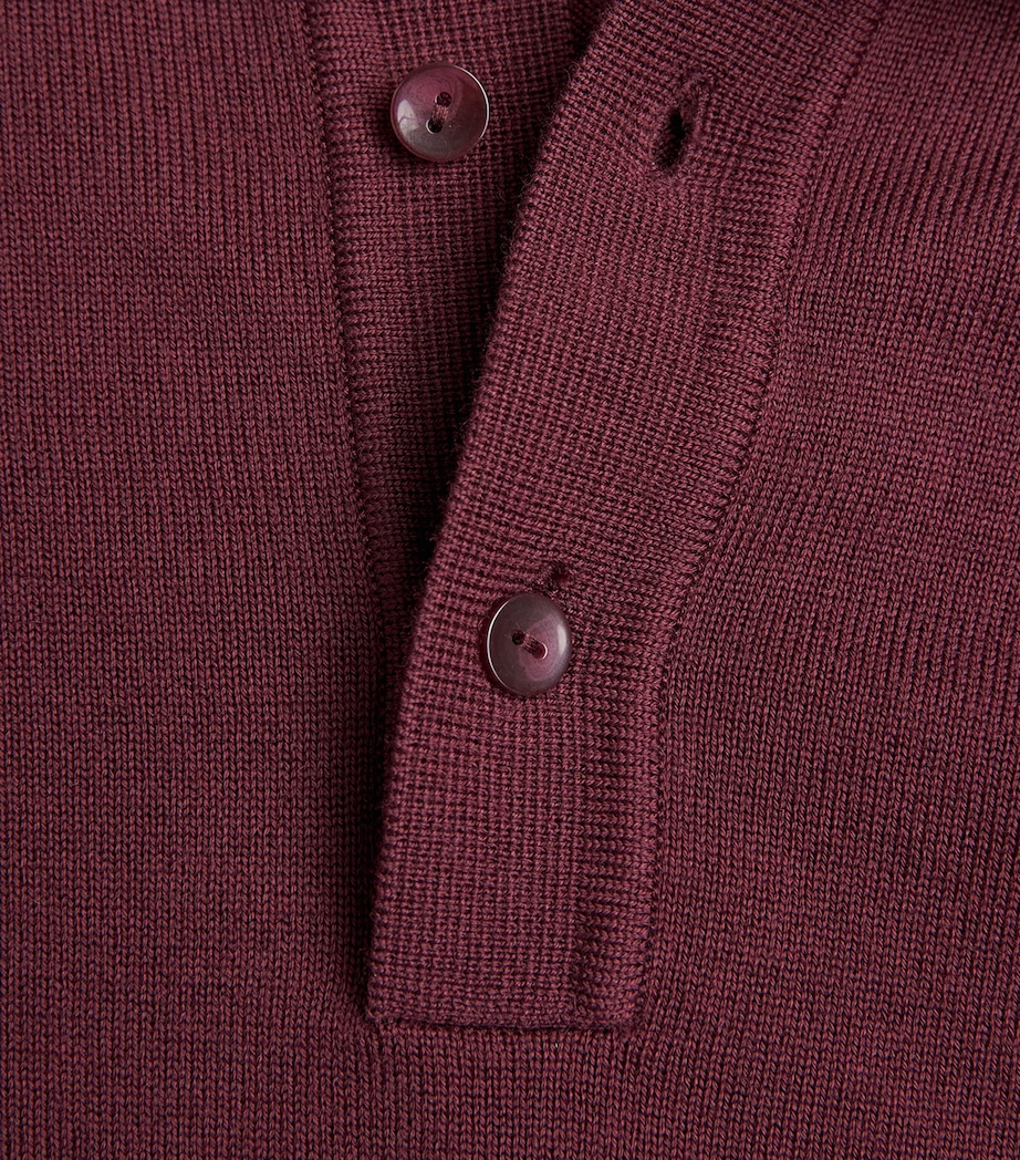 Wool-Cotton Contrast-Trim Polo Shirt 597-OXBLOOD Image 5