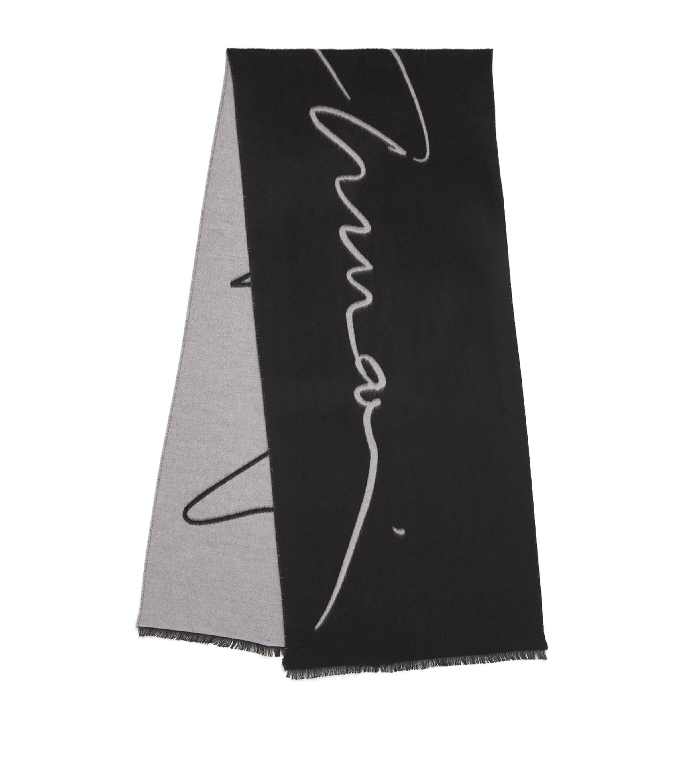 Giorgio Armani Wool-silk Signature Scarf In Black