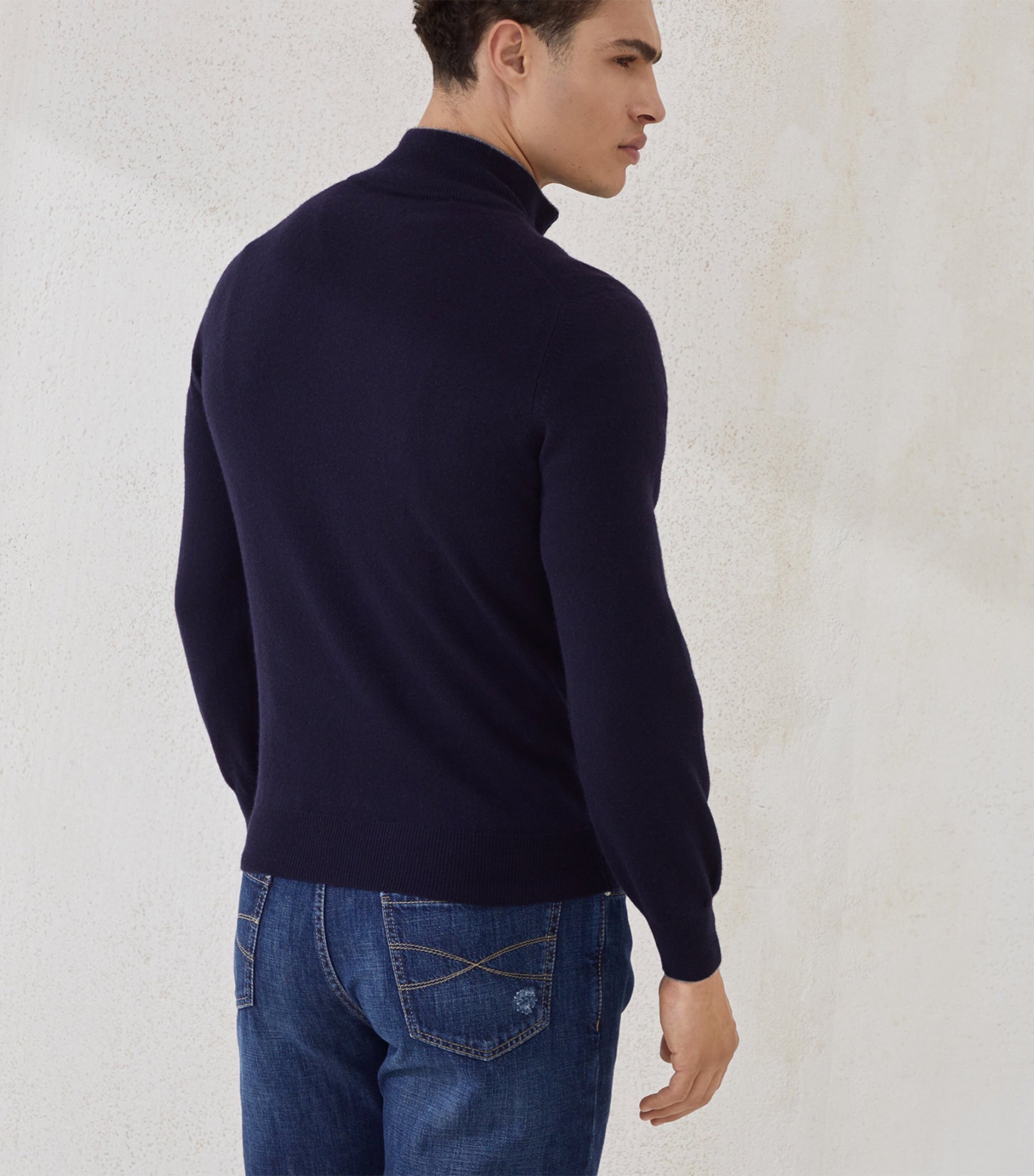 BRUNELLO CUCINELLI カシミヤ ドライバーズニット ネイビー Cashmere sweater for Man in Navy Blue | Brunello Cucinelli