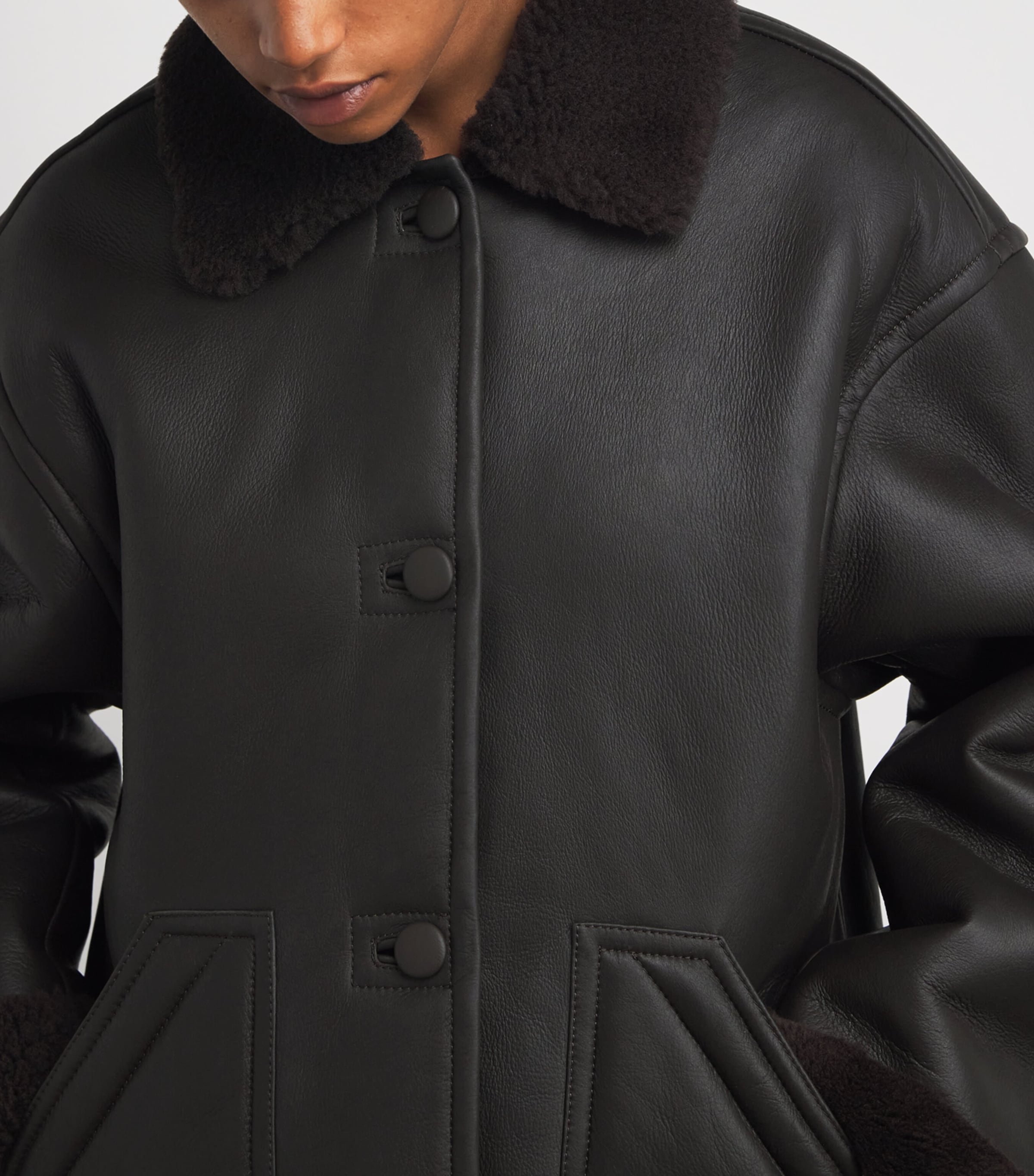 Shearling-Lined Leather Jacket BLACK BROWN Image 6