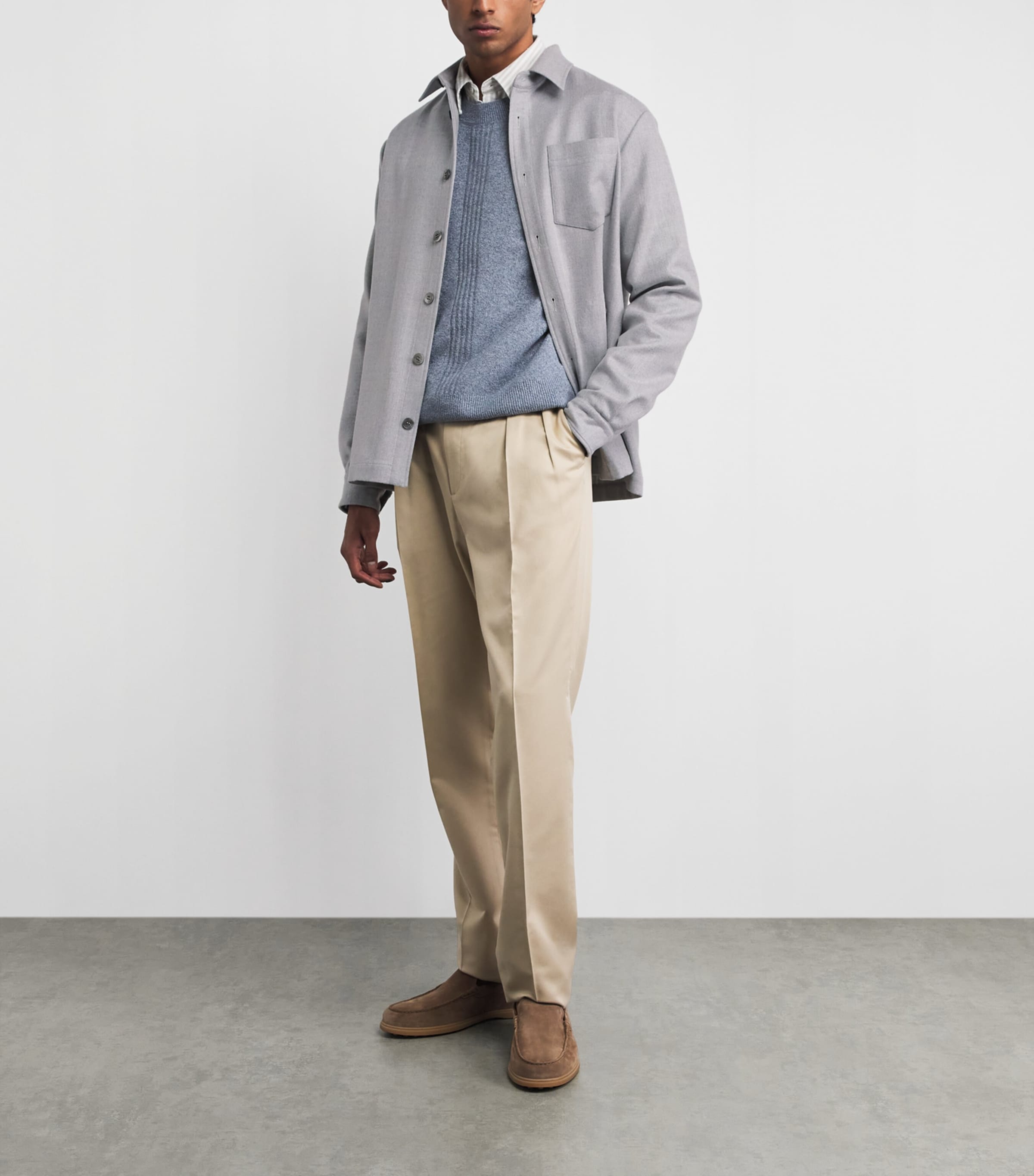 Paul & Shark Mens Cashmere Overshirt Light Grey Image 2
