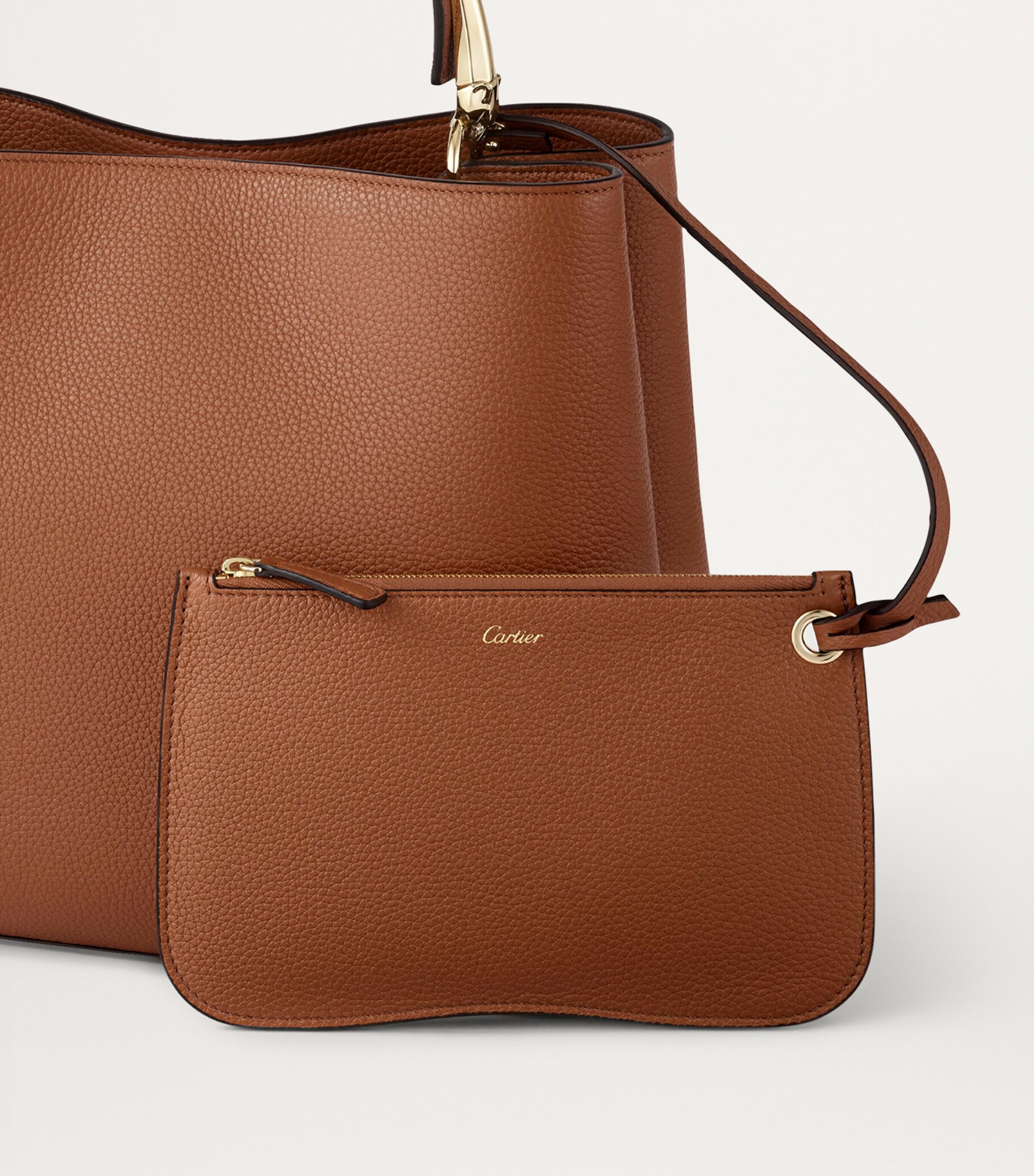 Medium Calfskin Panthère de Cartier Top-Handle Bag CARAMEL Image 7