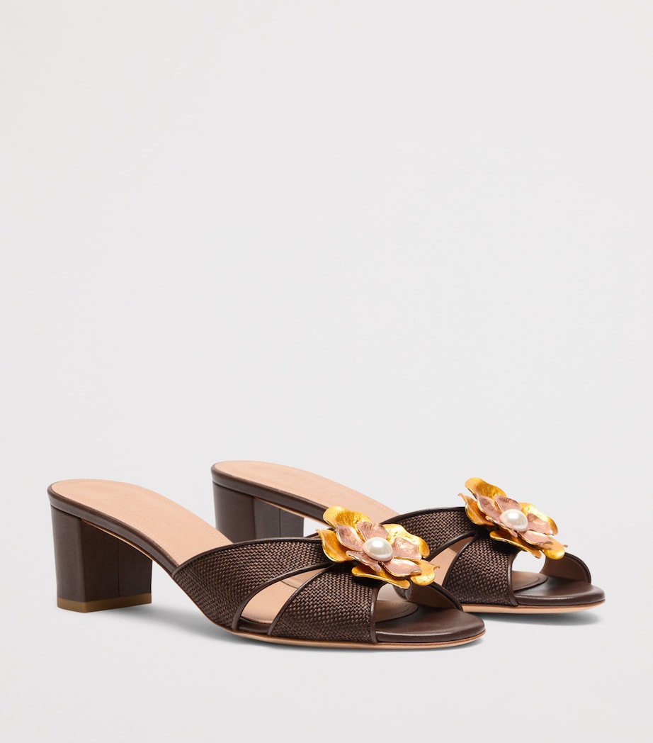 Malone Souliers Raffia and Leather Suri Heeled Sandals 45 Dark Brown Image 3