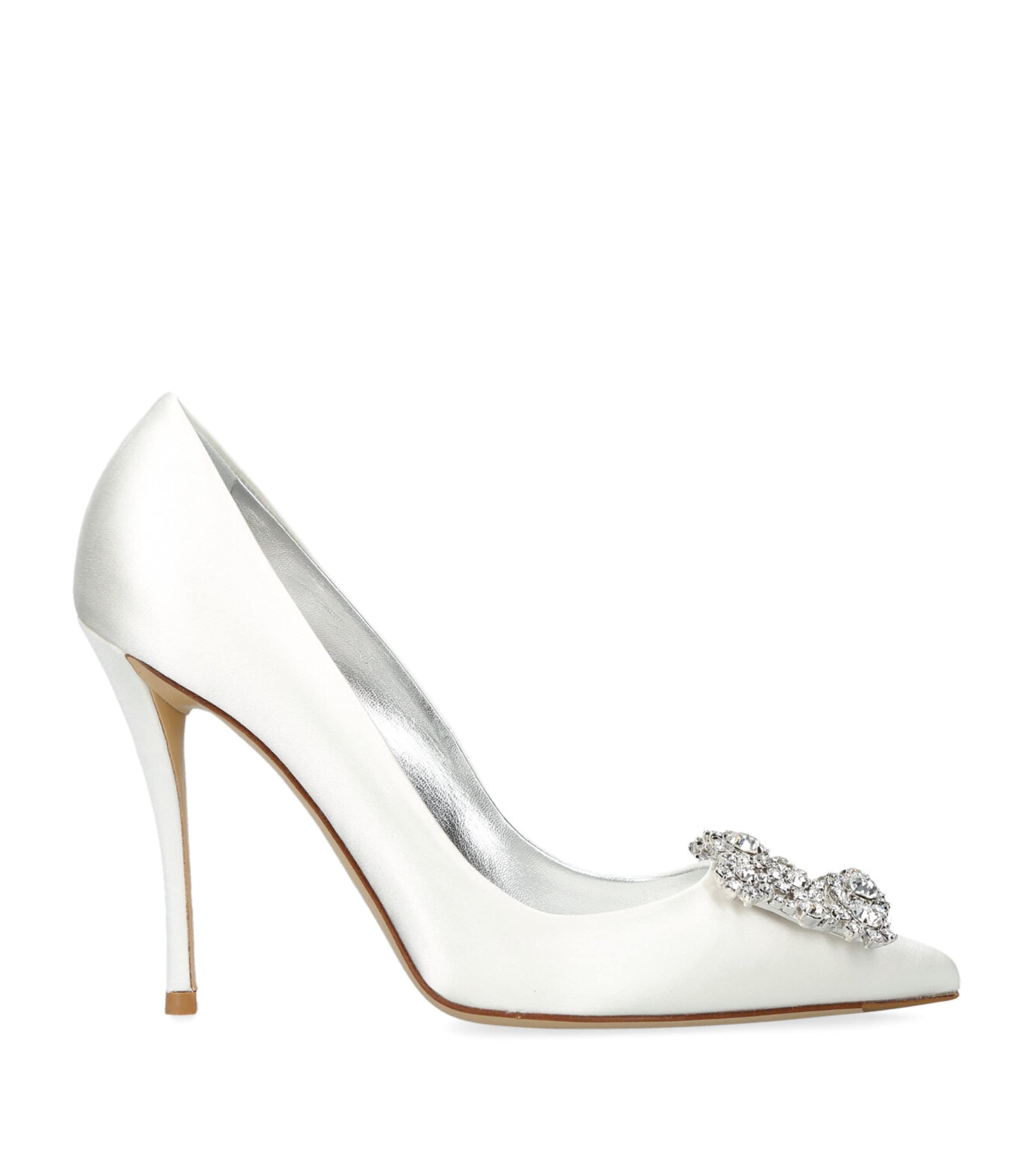 Roger Vivier 100 Flower Strass Buckle Pumps In Satin In White