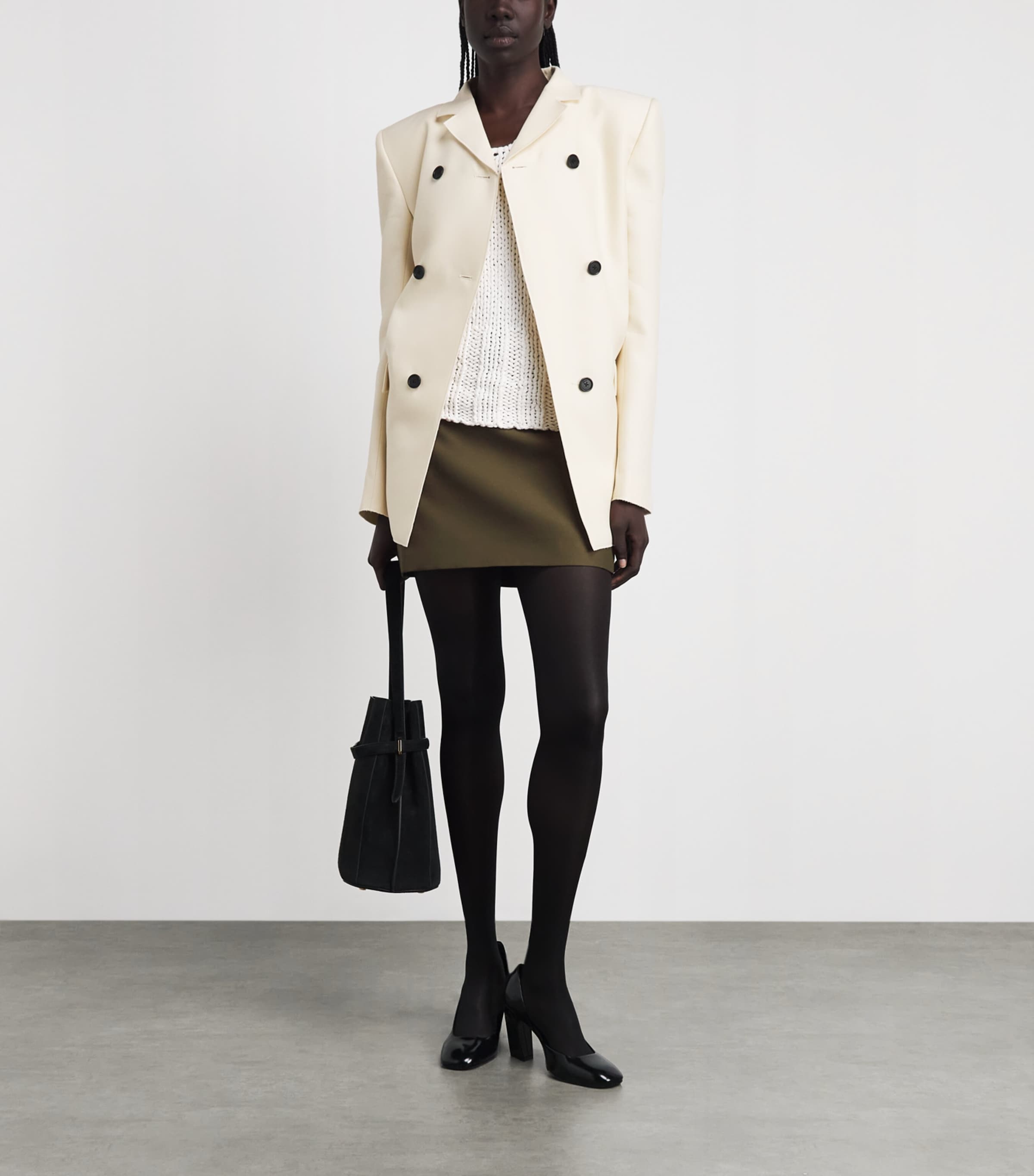 Khaite Womens Leather Jett Mini Skirt Dark Olive Image 2