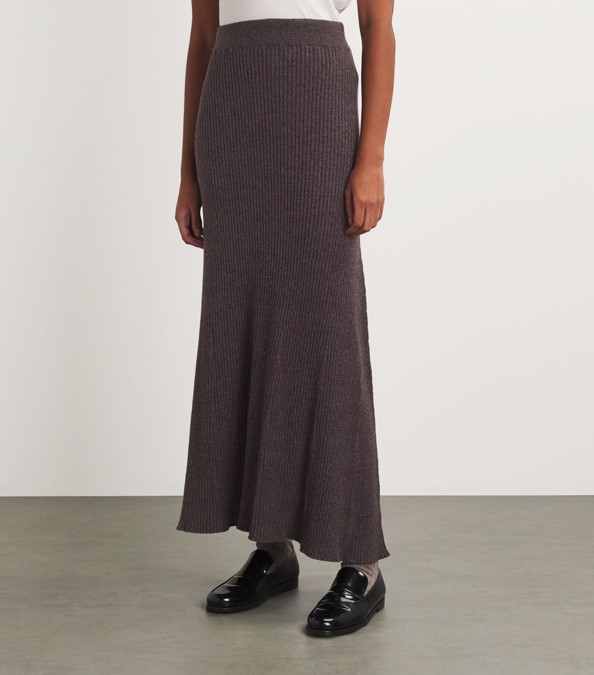 Johnstons Of Elgin Cashmere Ribbed A-Line Midi Skirt