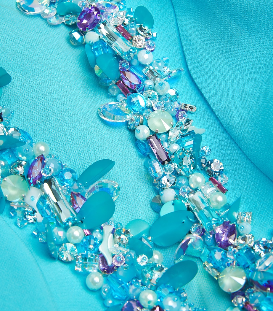 Celia Kritharioti Womens Crepe Embroidered-Crystal Gown Blue Image 5