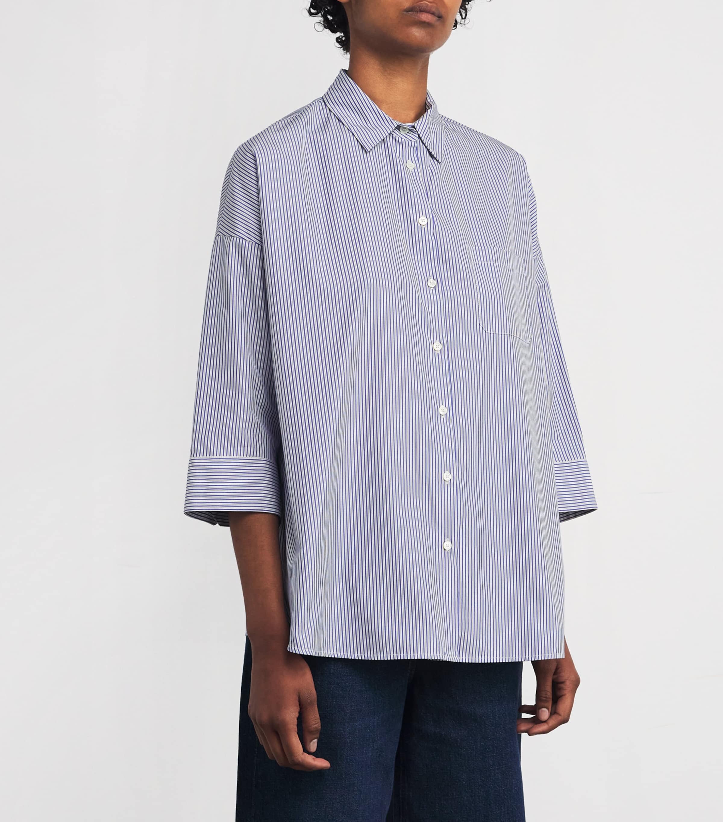 Cotton Stripe Shirt NAVY Image 3
