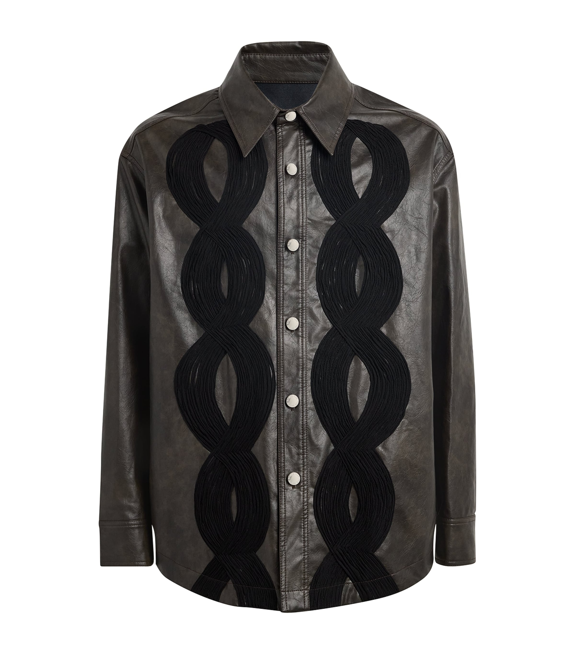 SONG FOR THE MUTE FAUX LEATHER ROPE-APPLIQUÉ OVERSHIRT