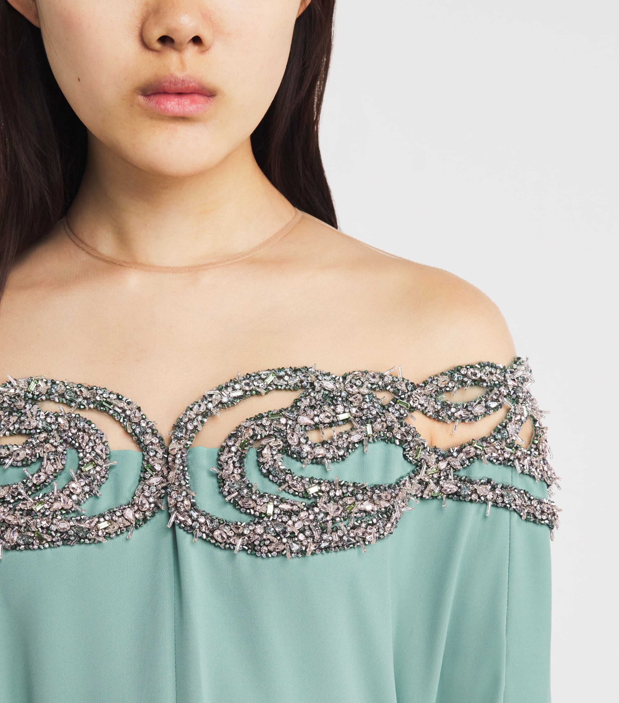 Embellished Cape Gown MS0010 GREEN/SILVER Image 4