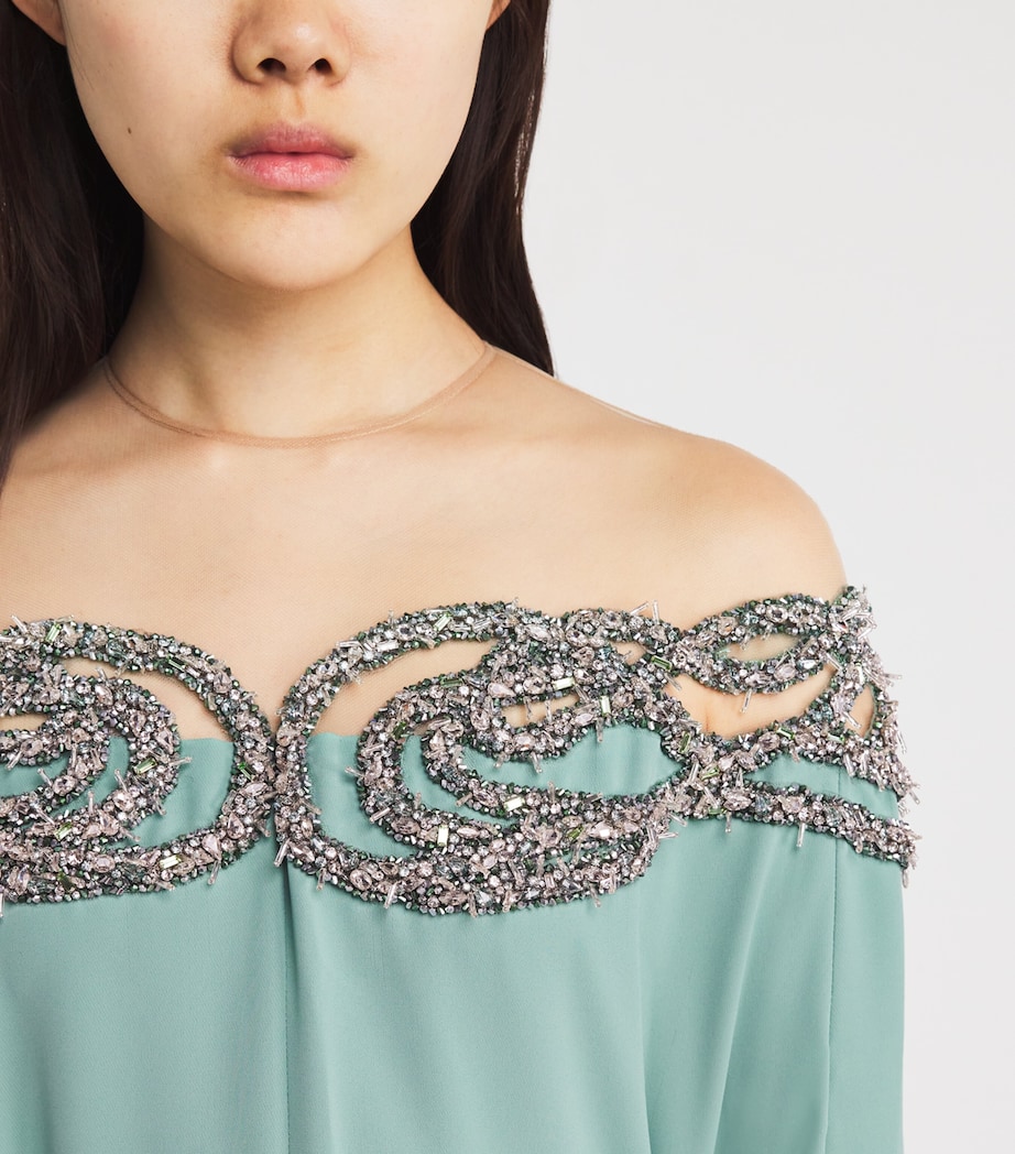 Embellished Cape Gown MS0010 GREEN/SILVER Image 4