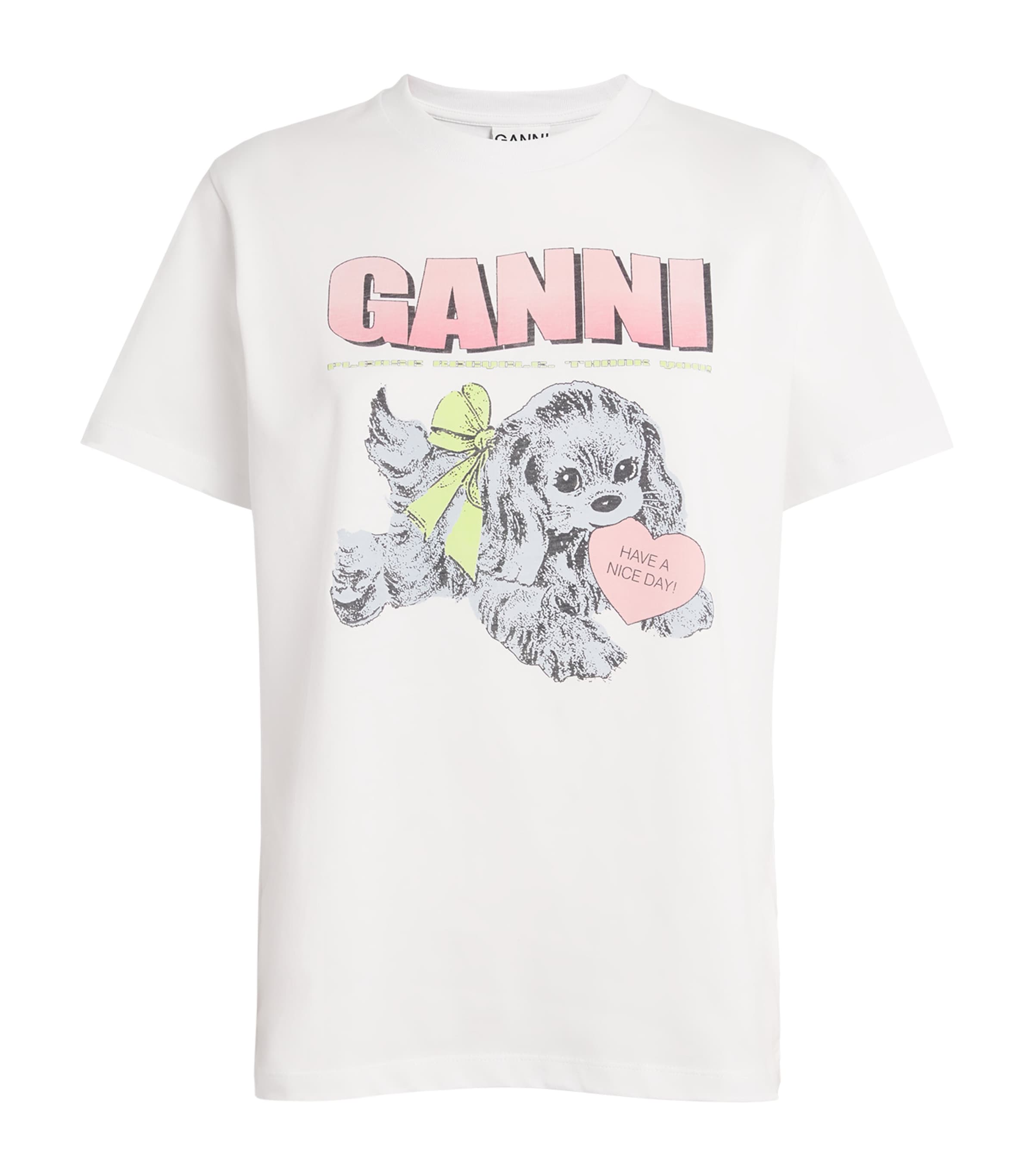 Ganni Womens Bright White Basic Neon Puppy Cotton-jersey T-shirt Xl In White
