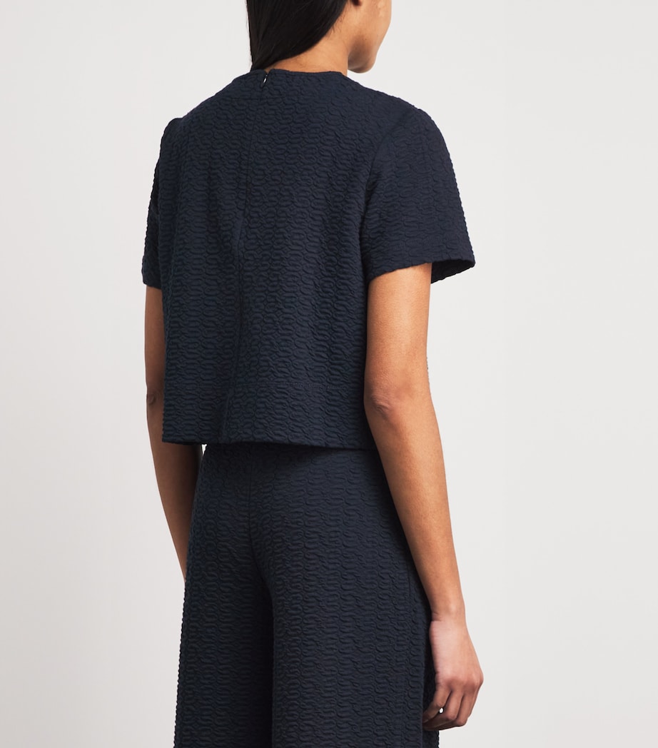 ME+EM Womens Cotton-Blend Jacquard Cropped T-Shirt Navy Image 5