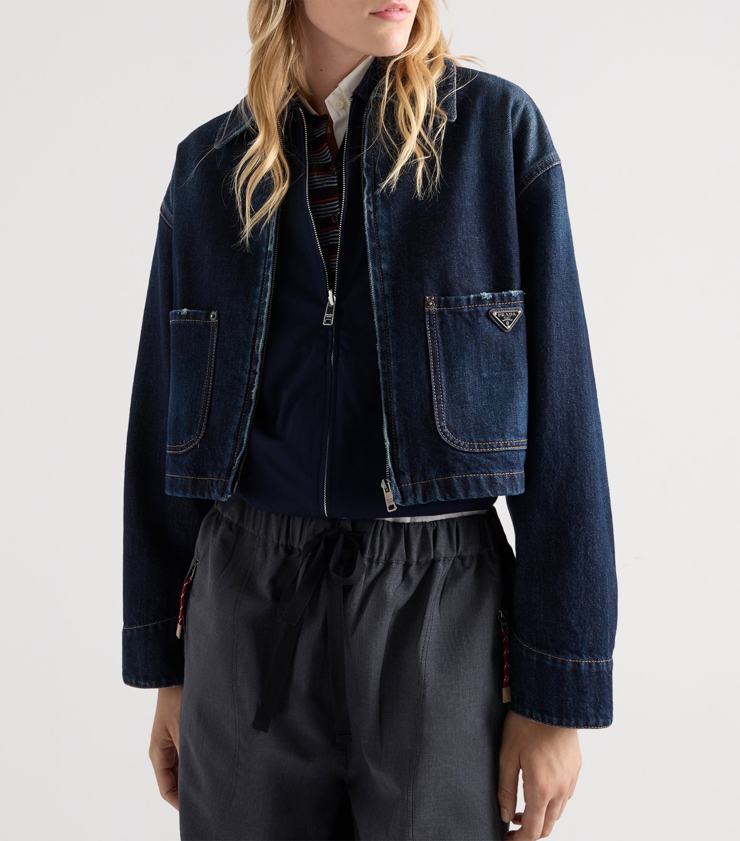 Prada Womens Cropped Denim Jacket Blue Image 4