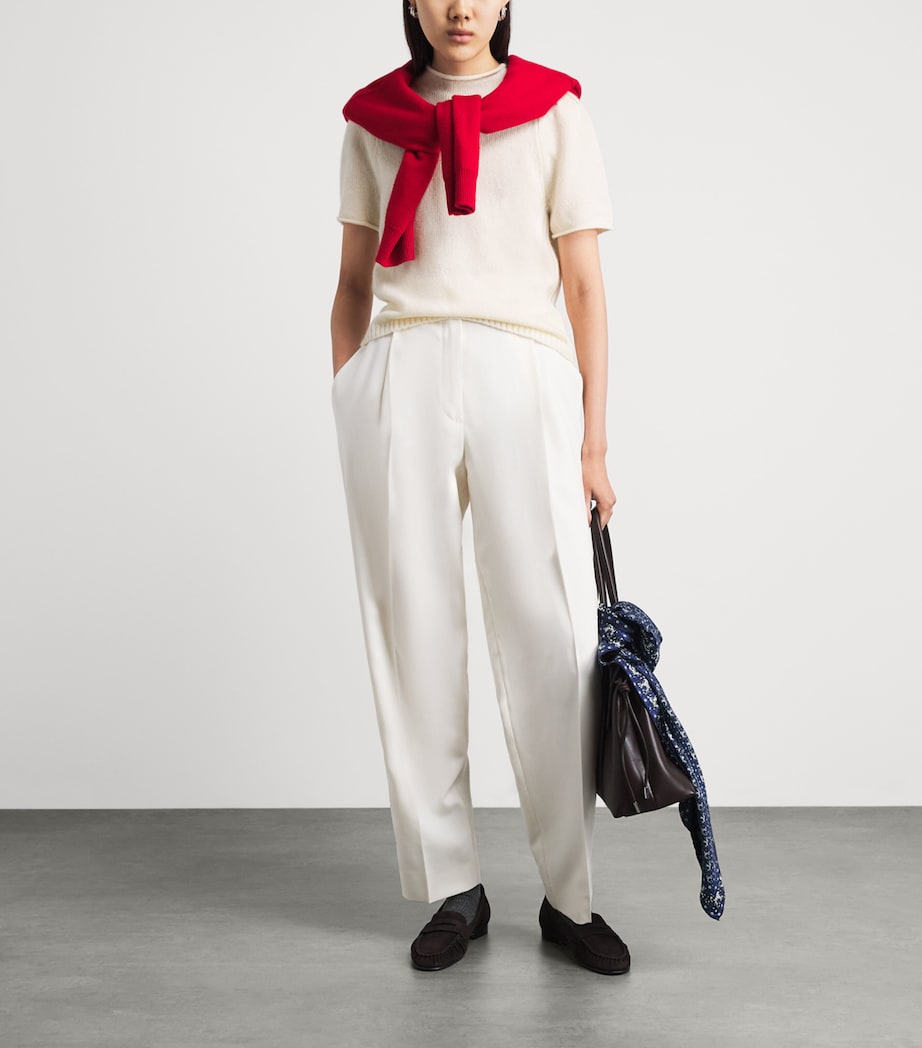 ME+EM Womens Wool-Cashmere-Silk Puff-Sleeve T-Shirt Cream Image 2