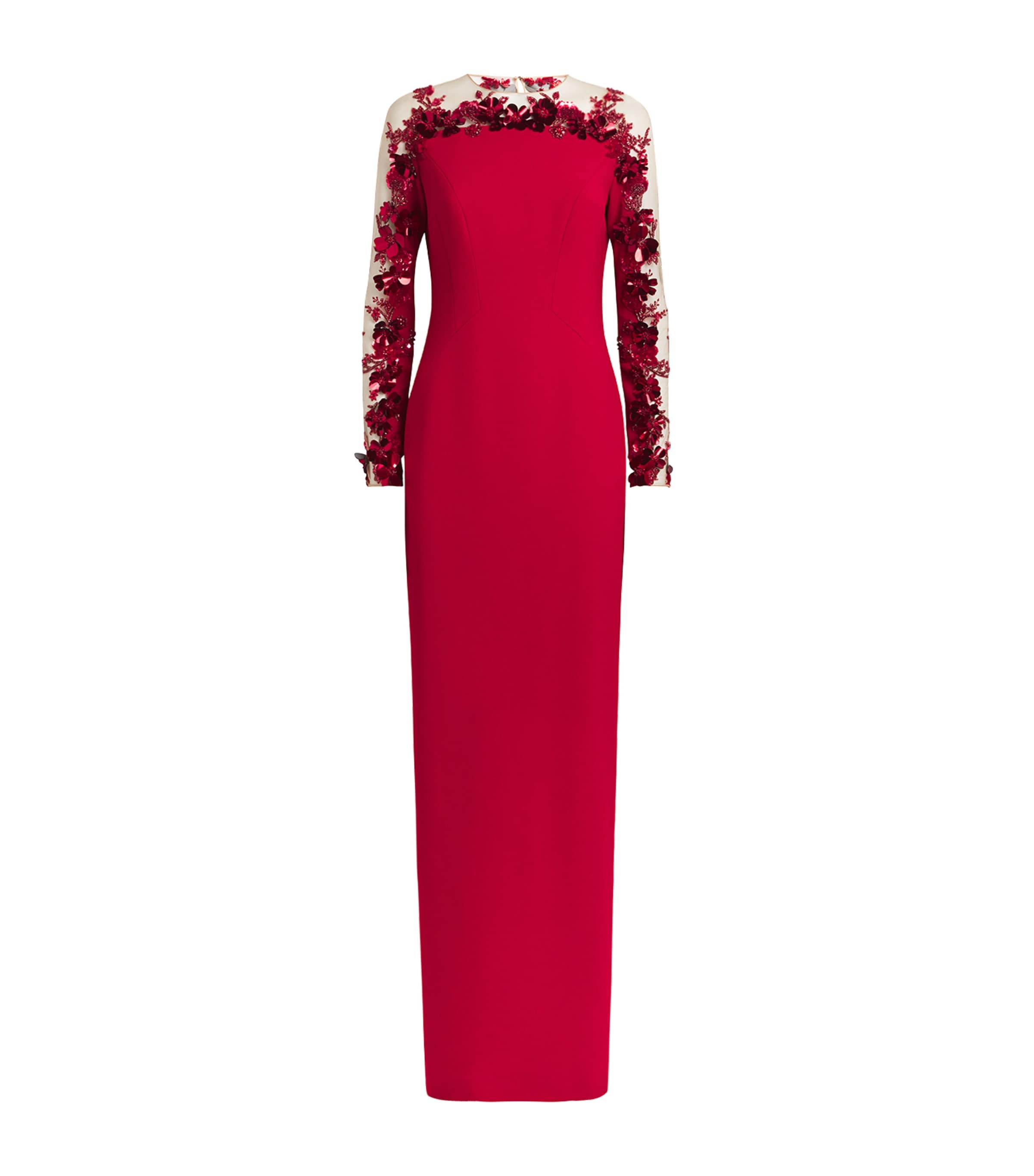 Pamella Roland Embellished Off-the-shoulder Crepe Gown In Red
