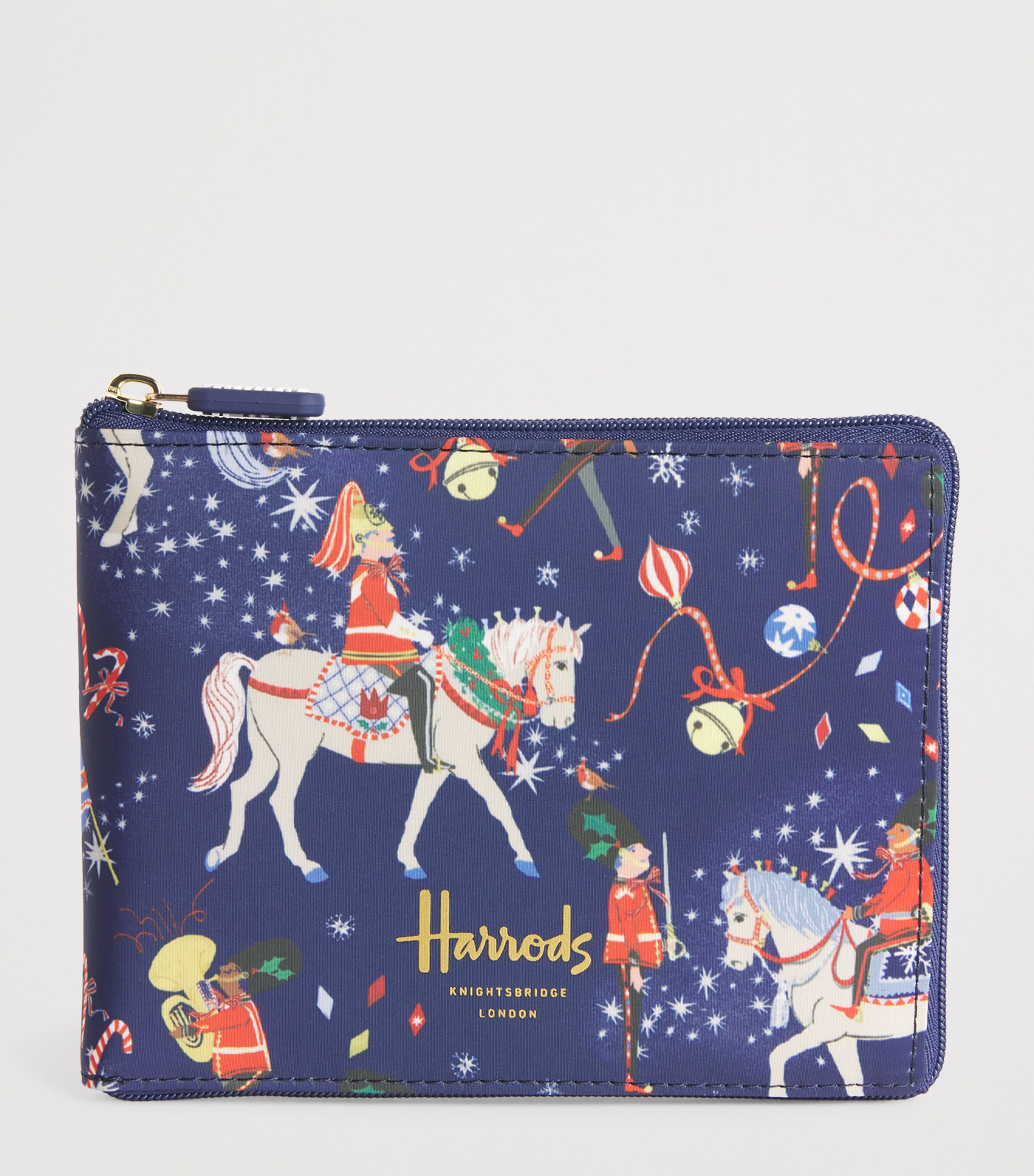 Harrods Christmas Carousel Pocket Shopper Bag Navy Image 2