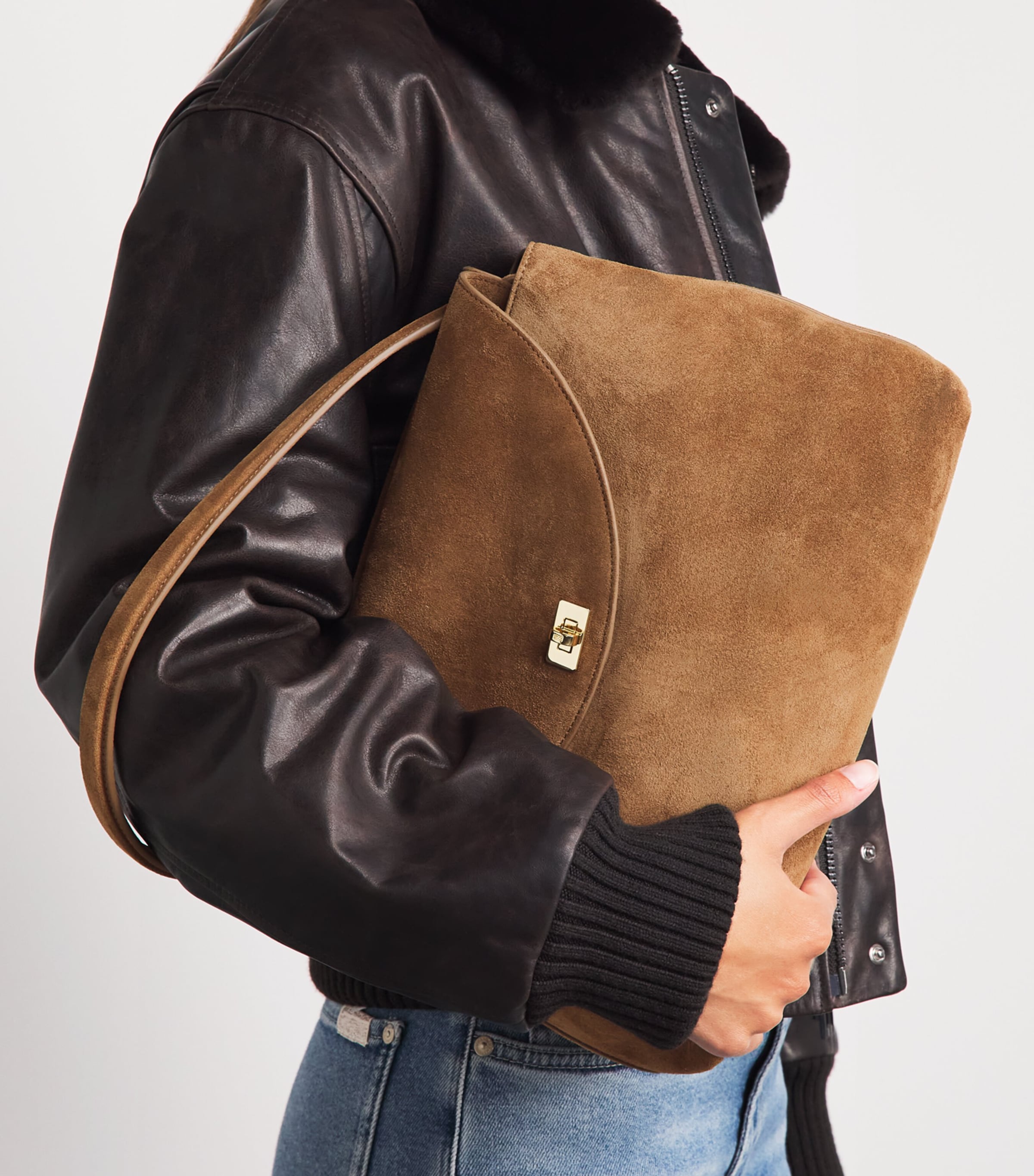Sandro Paris Suede Le Grand Bazaar Top-Handle Bag Beige Image 4