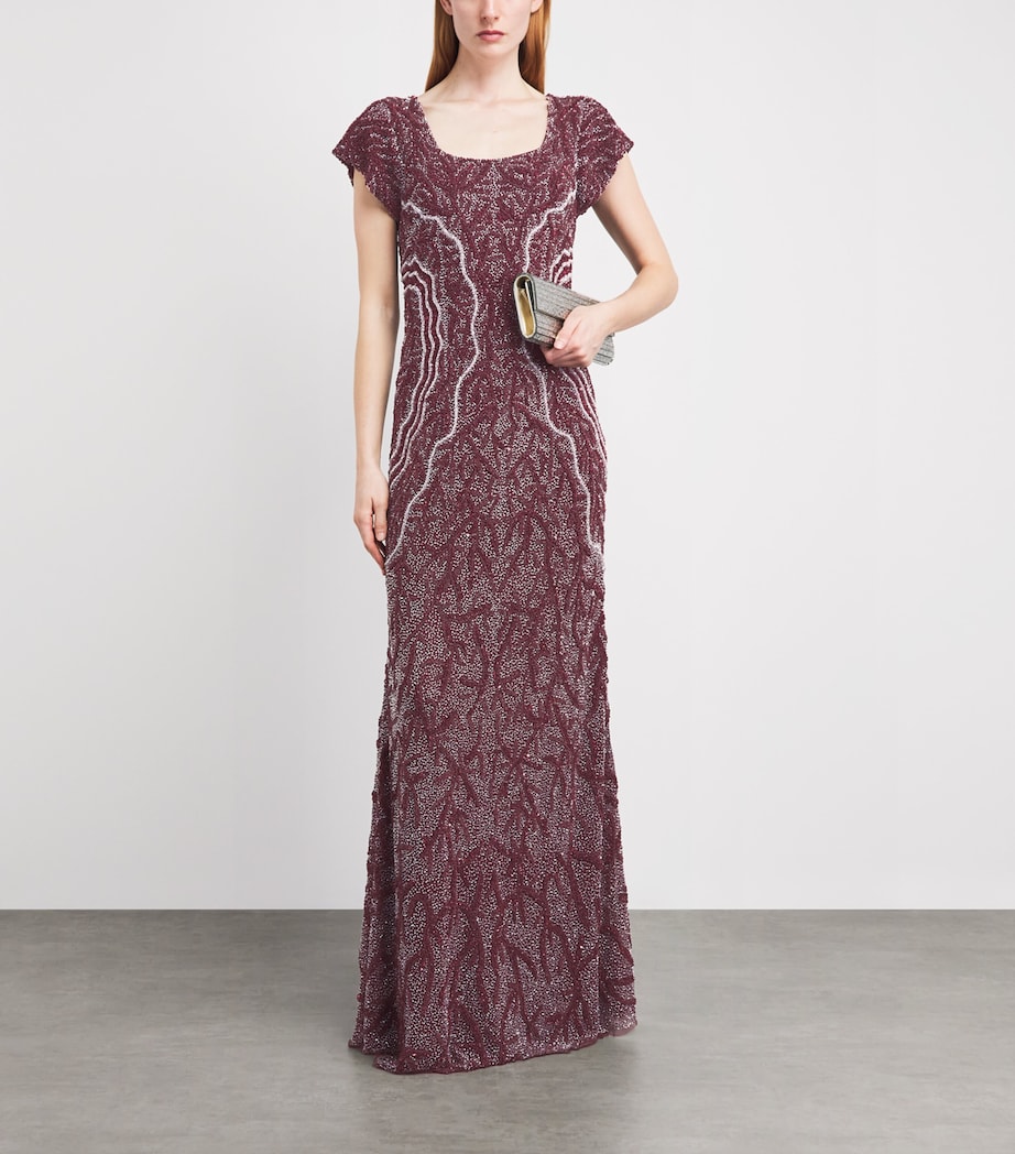 Raishma Womens Short-Sleeve Beaded Gown Burgundy Image 2