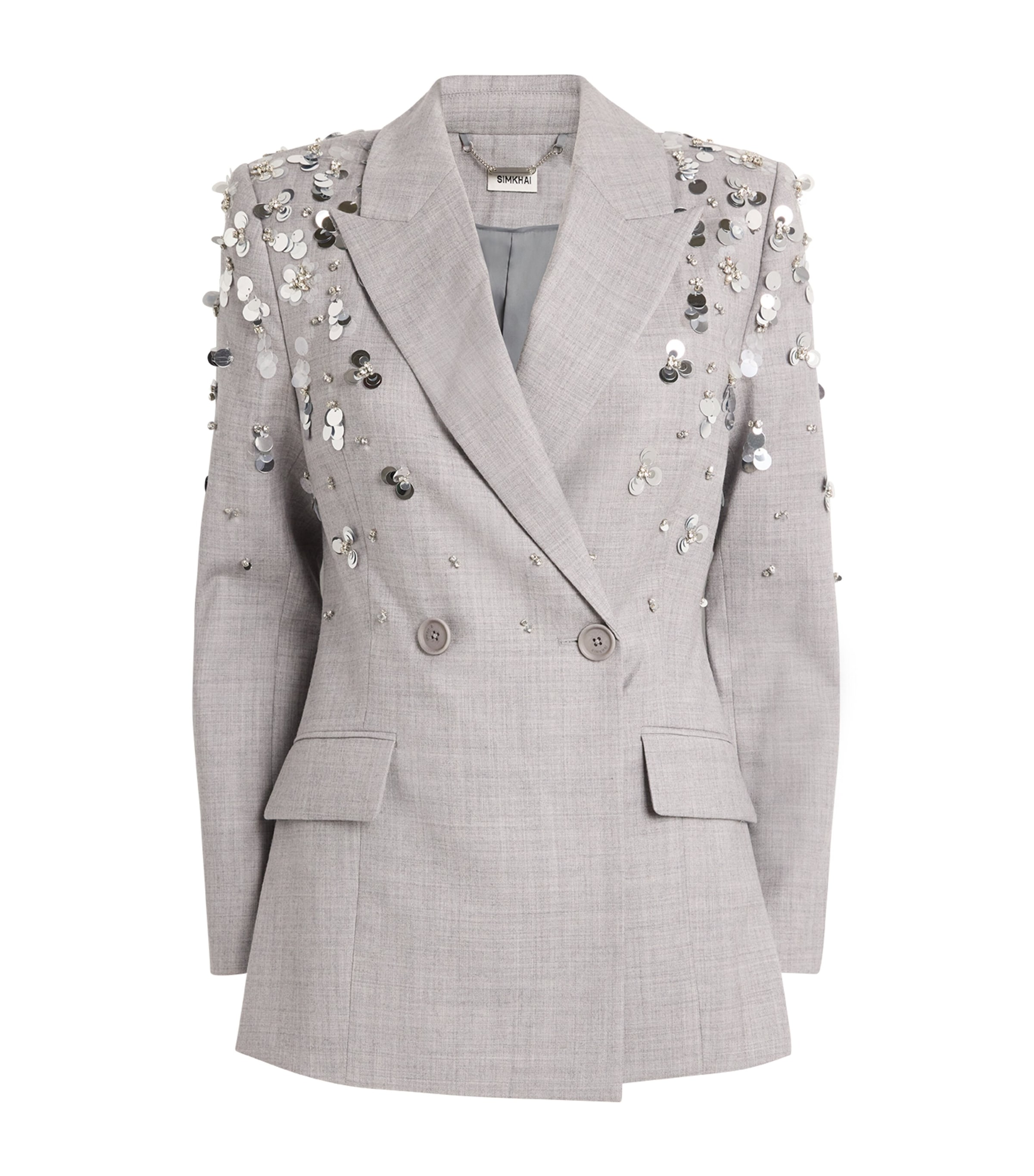 Shop Simkhai Wool Sequinned Getty Blazer In Grey