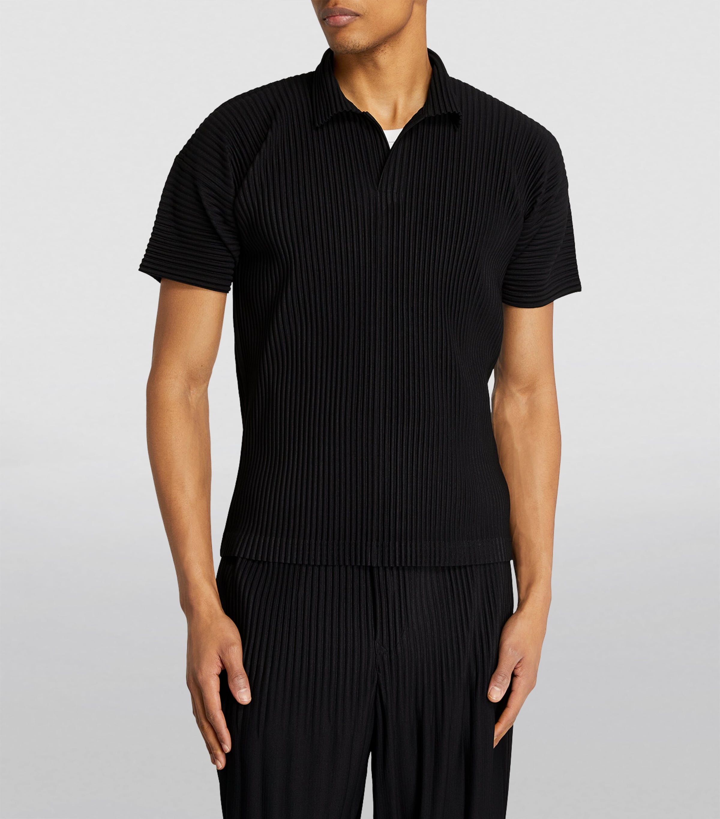 Pleated Polo Shirt 15 BLACK Image 3