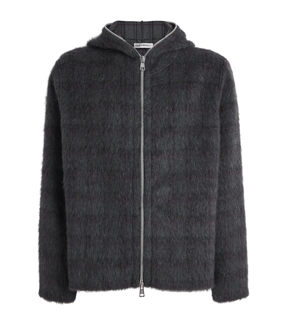 Brushed-Knit Zip Hoodie FUZZED PLUM CHECK Image 1